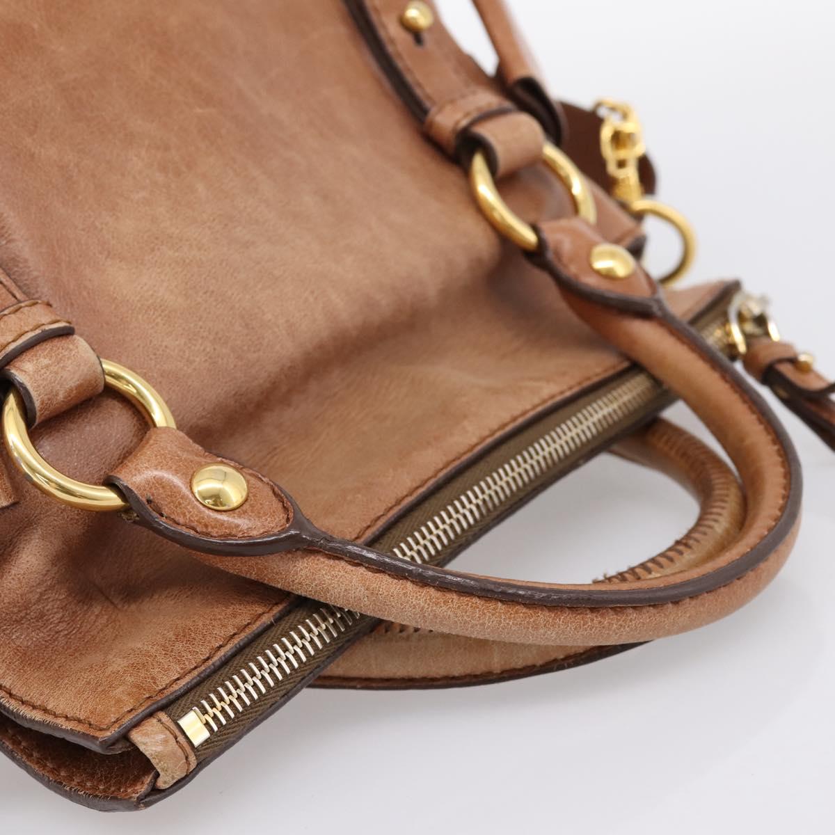 Miu Miu Hand Bag Leather 2way Brown Gold Tone Auth 198974A