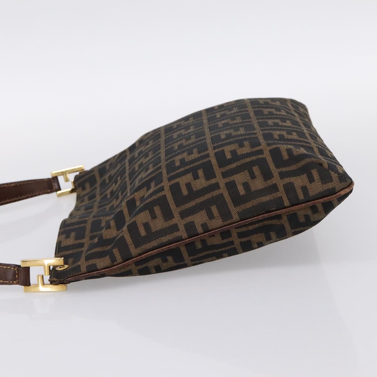FENDI Zucca Canvas Shoulder Bag Brown Gold Tone Auth 199011