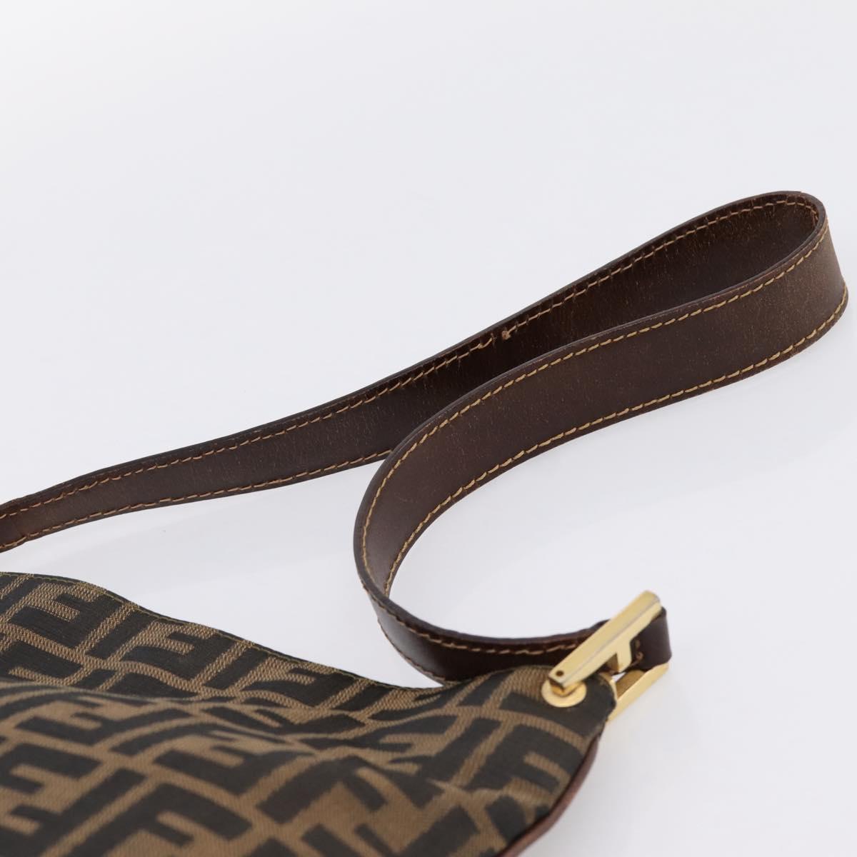 FENDI Zucca Canvas Shoulder Bag Brown Gold Tone Auth 199011