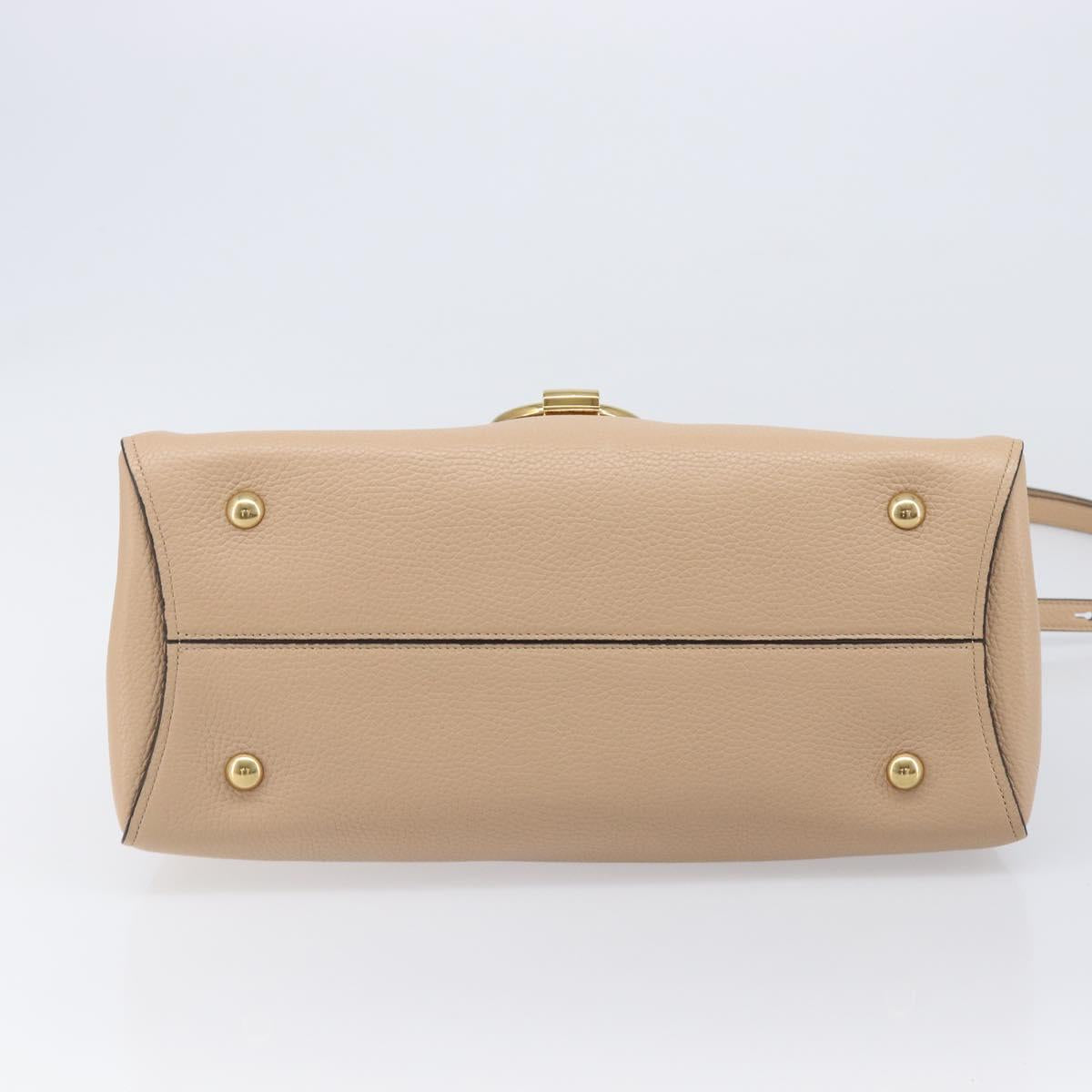 Salvatore Ferragamo Gancini Hand Bag Leather 2way Beige Gold Auth 199034A