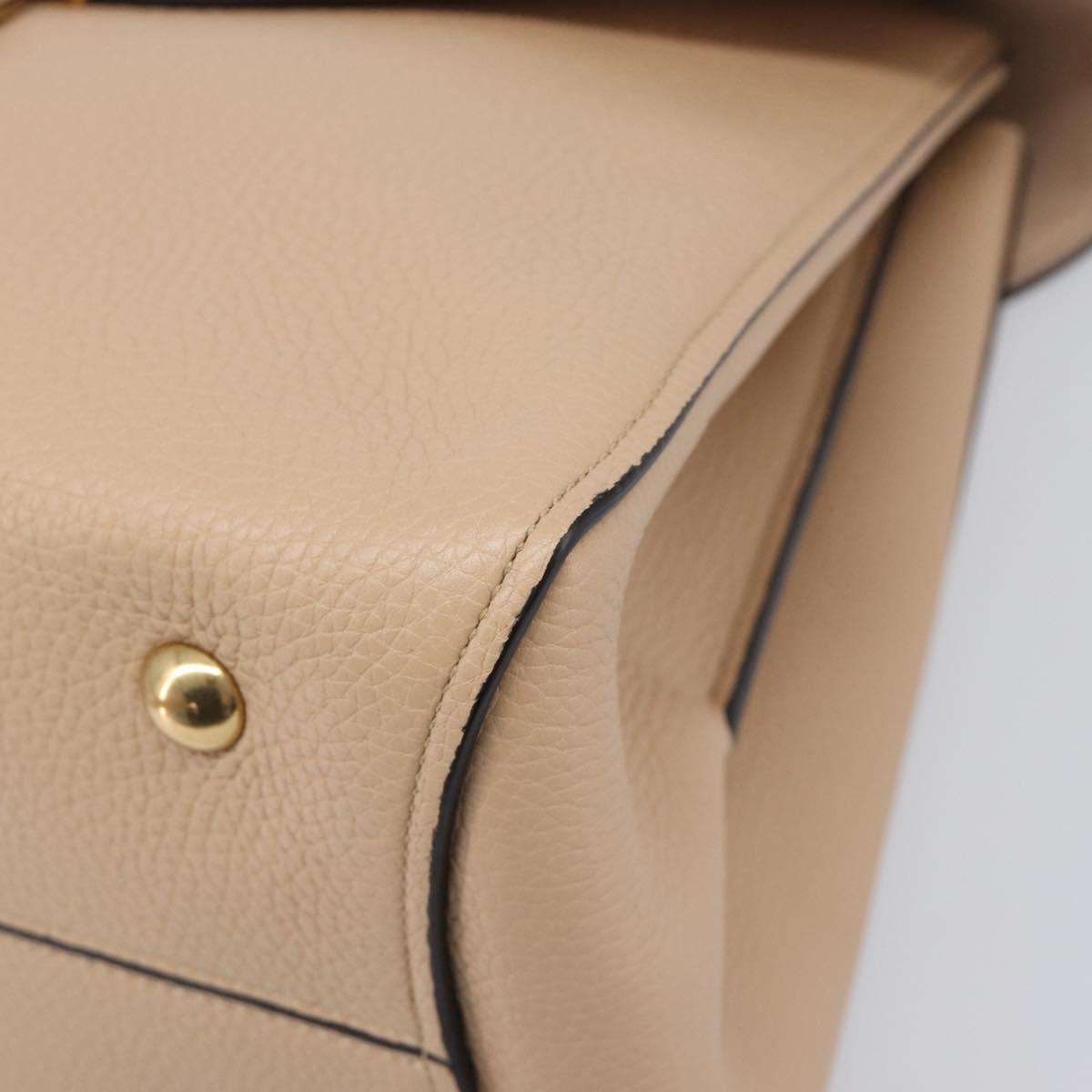 Salvatore Ferragamo Gancini Hand Bag Leather 2way Beige Gold Auth 199034A