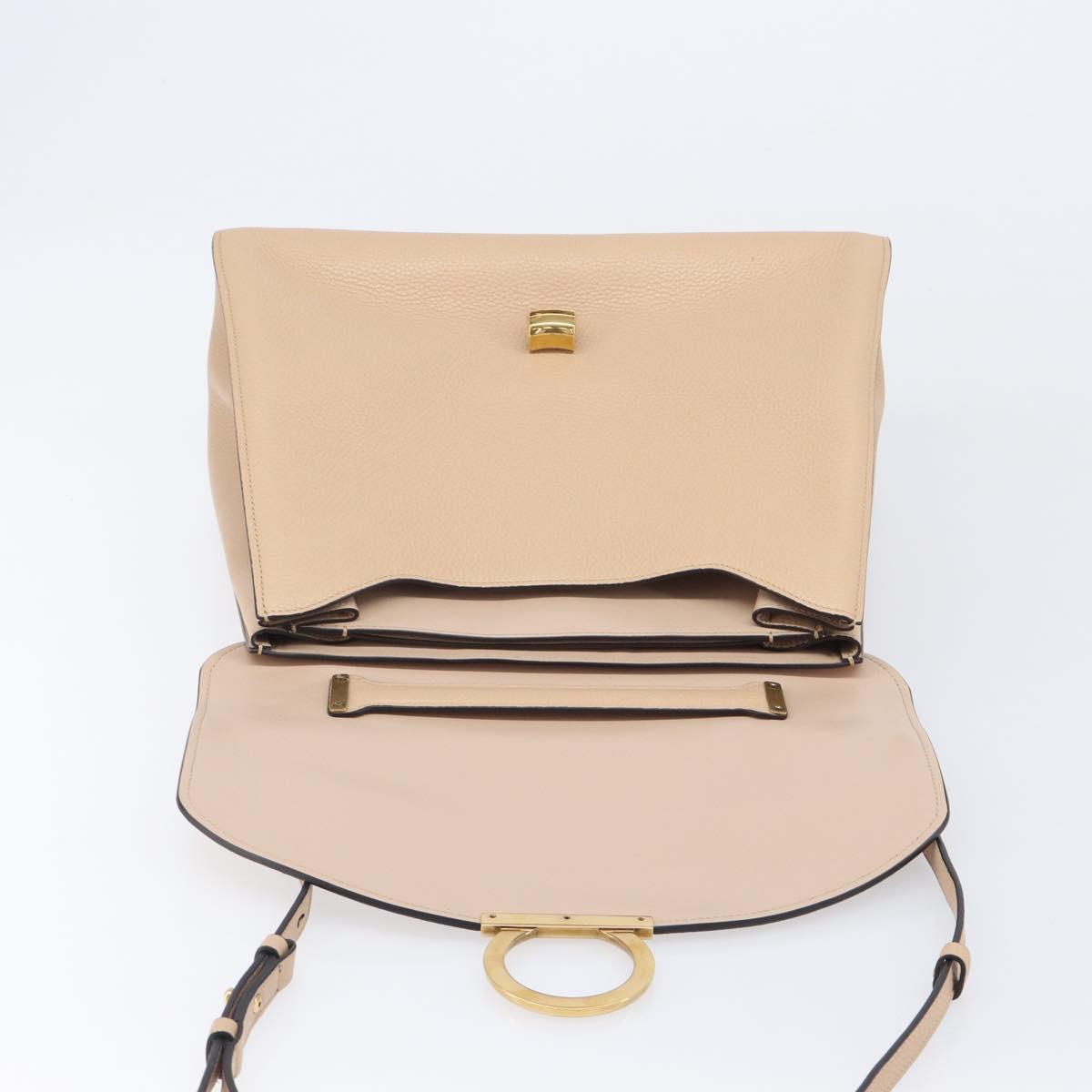 Salvatore Ferragamo Gancini Hand Bag Leather 2way Beige Gold Auth 199034A