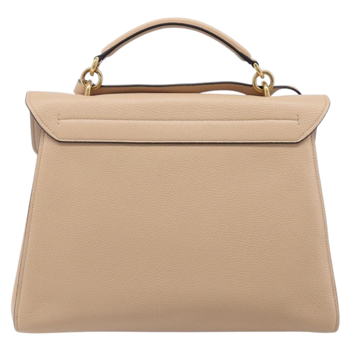 Salvatore Ferragamo Gancini Hand Bag Leather 2way Beige Gold Auth 199034A
