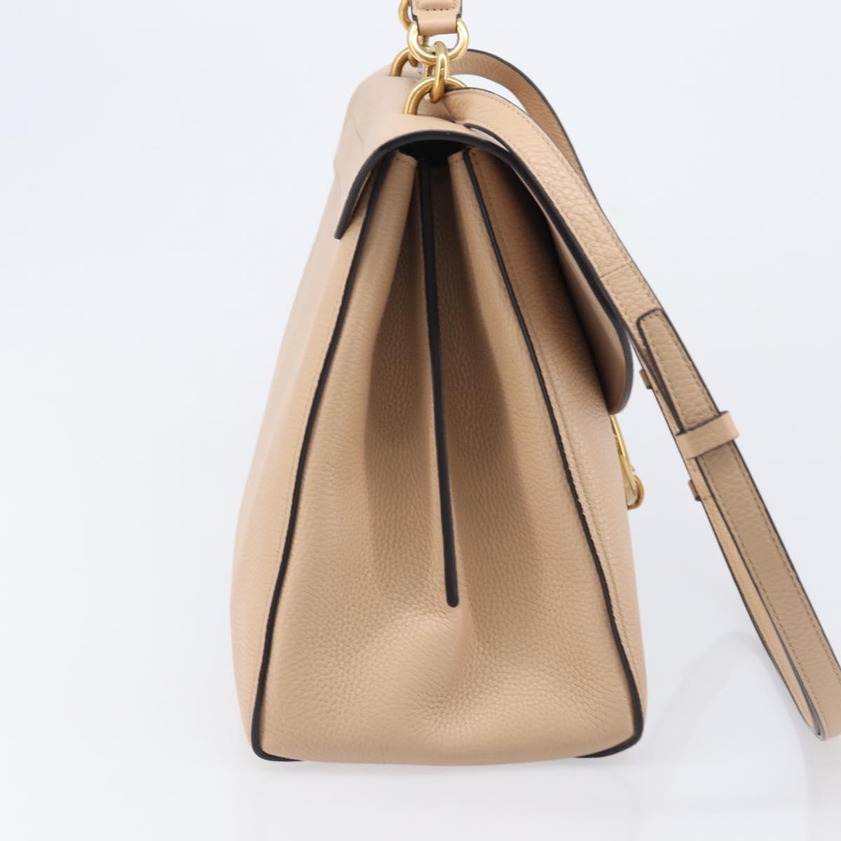 Salvatore Ferragamo Gancini Hand Bag Leather 2way Beige Gold Auth 199034A