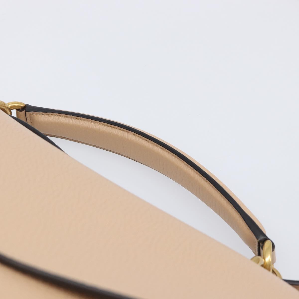 Salvatore Ferragamo Gancini Hand Bag Leather 2way Beige Gold Auth 199034A