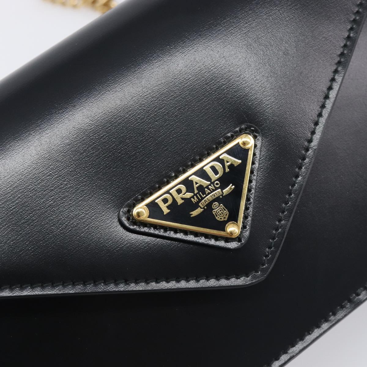 PRADA Chain Shoulder Bag Leather Black Gold Auth 199037SAM