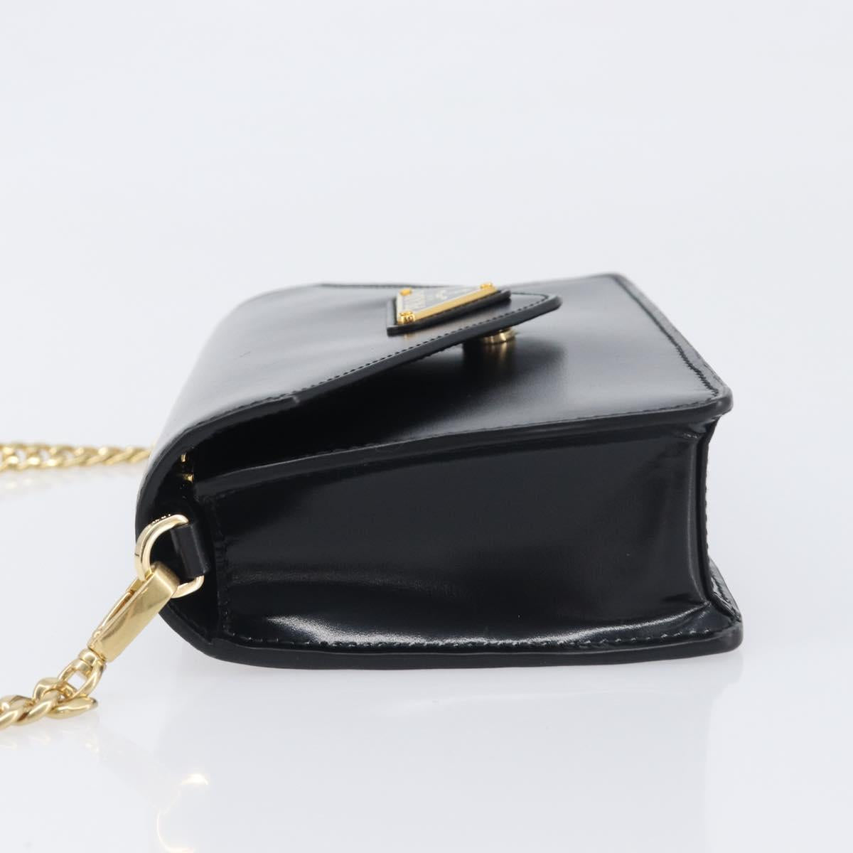 PRADA Chain Shoulder Bag Leather Black Gold Auth 199037SAM