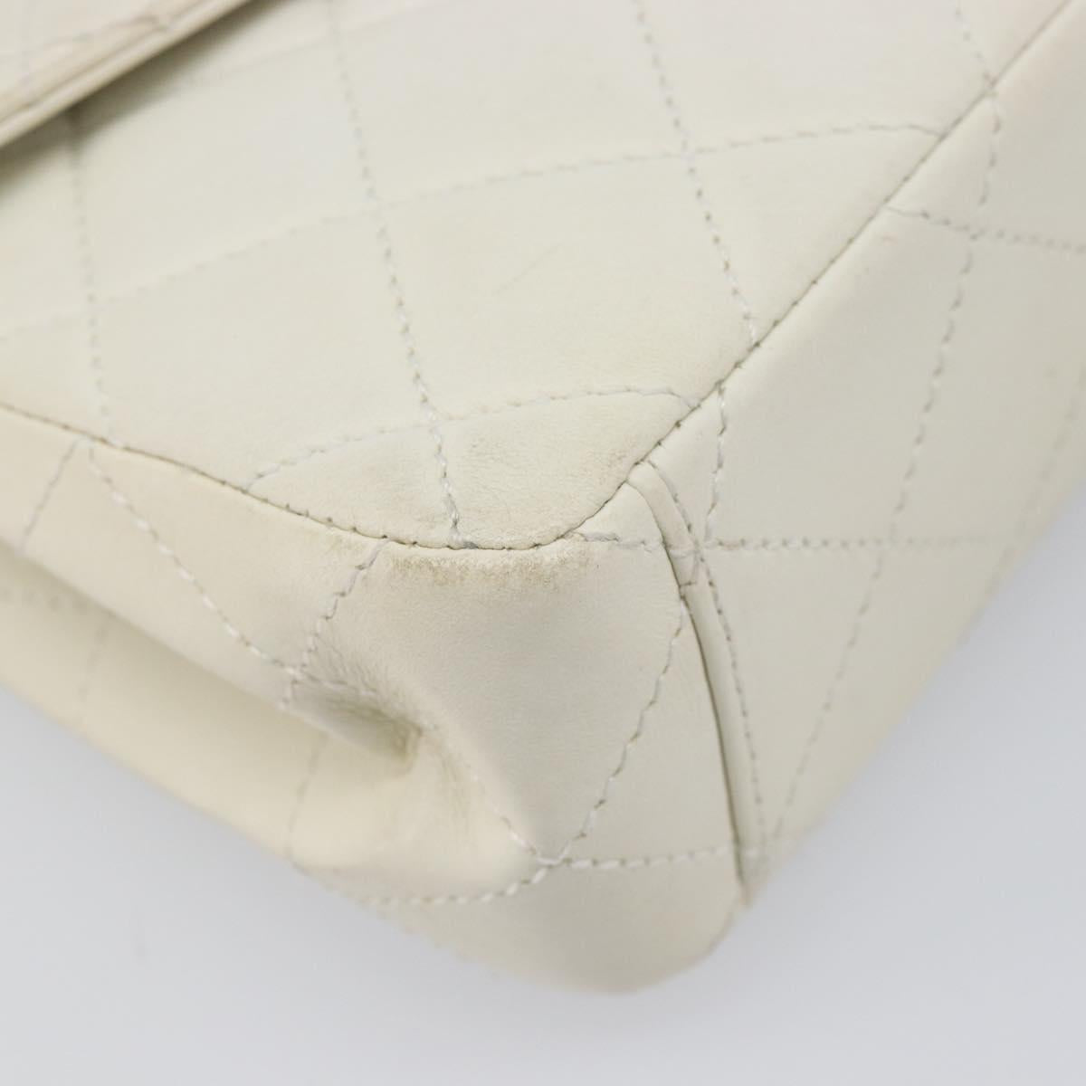 CHANEL Matelasse Chain Shoulder Bag Lamb Skin White Black CC Auth 199038