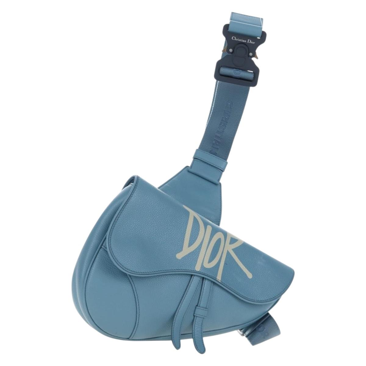 Christian Dior Saddle Bag Leather Stussy Collaboration Light Blue Auth 199040V