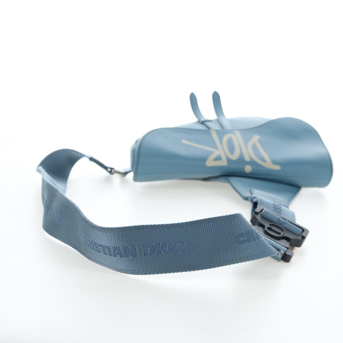 Christian Dior Saddle Bag Leather Stussy Collaboration Light Blue Auth 199040V