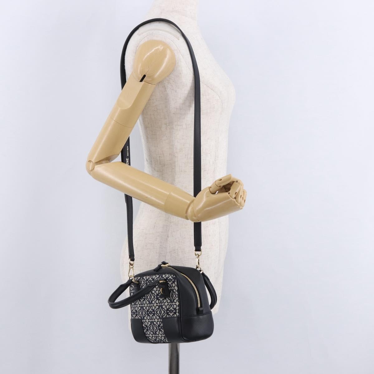LOEWE Anagram Amazona 16 Hand Bag Canvas 2way Black Gold Tone Auth 199041SAM