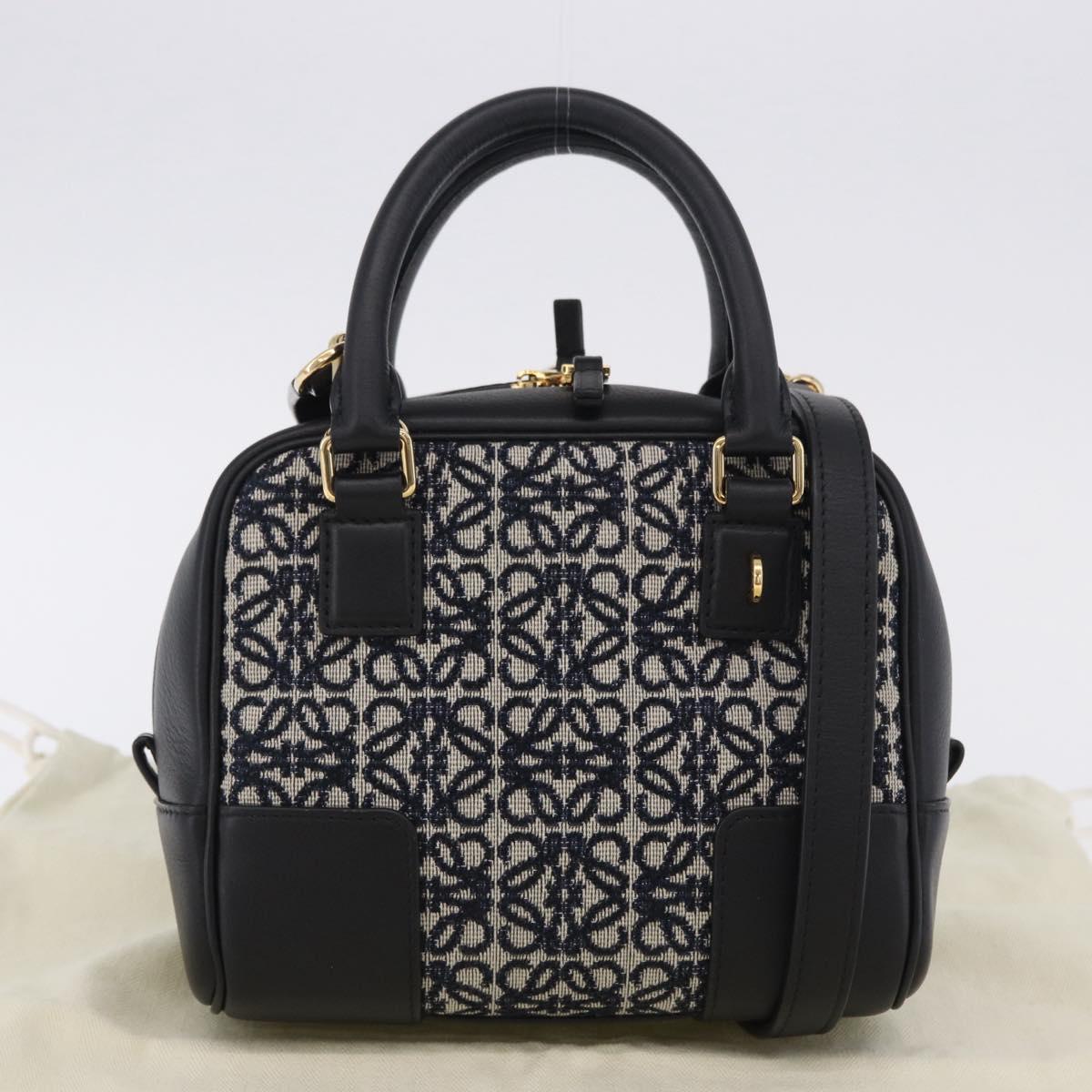 LOEWE Anagram Amazona 16 Hand Bag Canvas 2way Black Gold Tone Auth 199041SAM