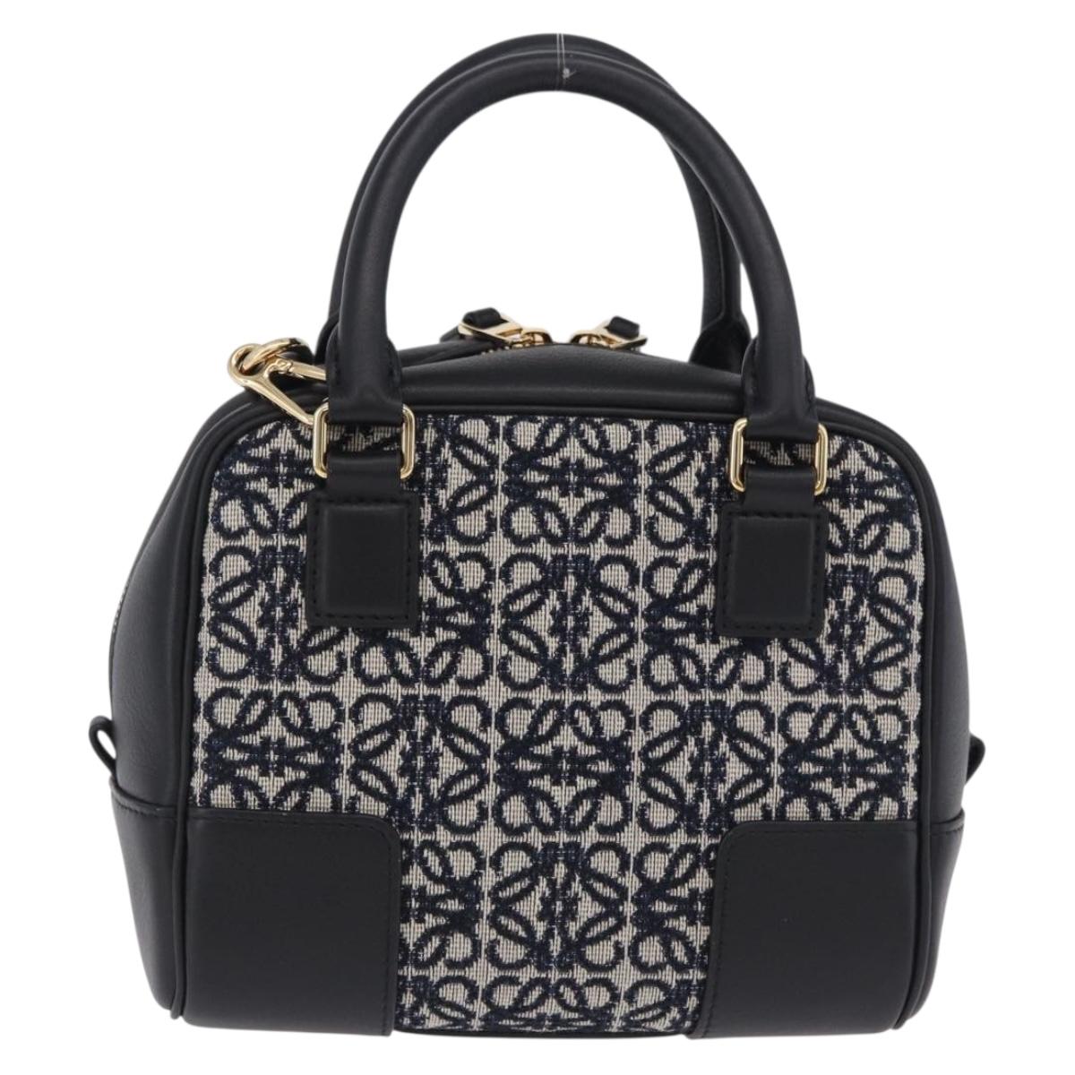 LOEWE Anagram Amazona 16 Hand Bag Canvas 2way Black Gold Tone Auth 199041SAM