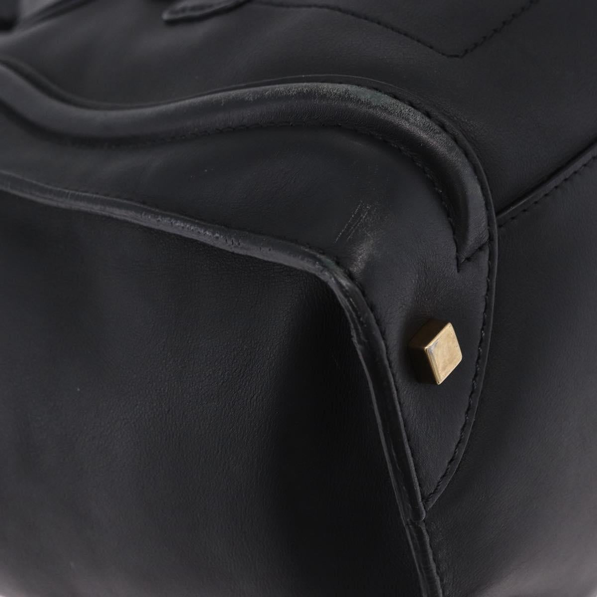 CELINE Luggage Mini Shopper Hand Bag Leather Black Gold Auth 199051A