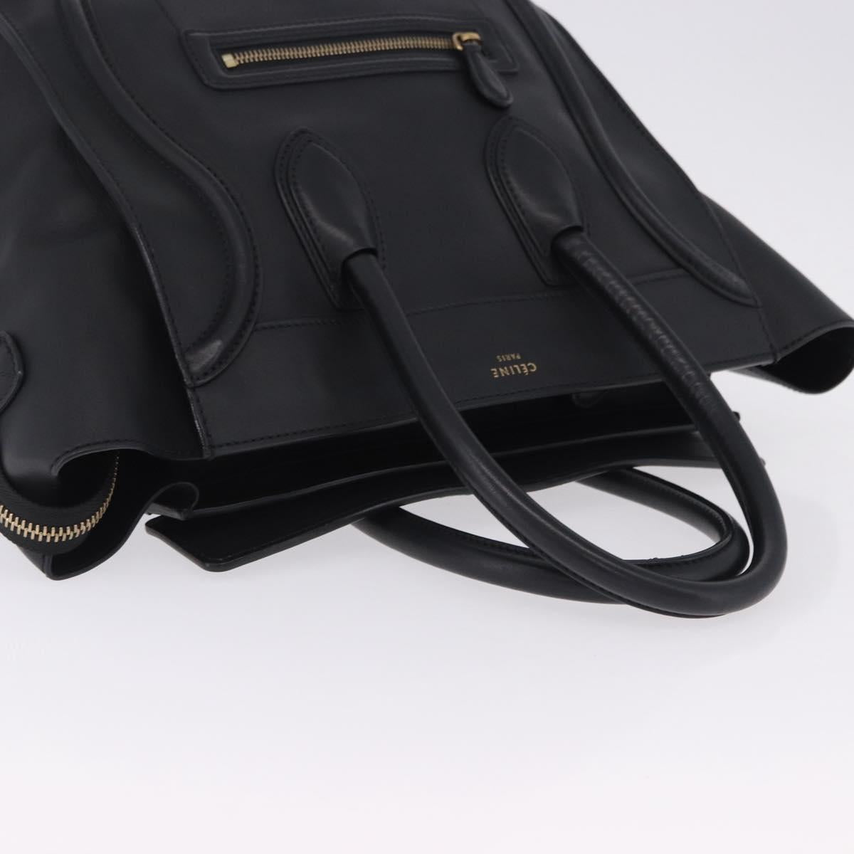 CELINE Luggage Mini Shopper Hand Bag Leather Black Gold Auth 199051A
