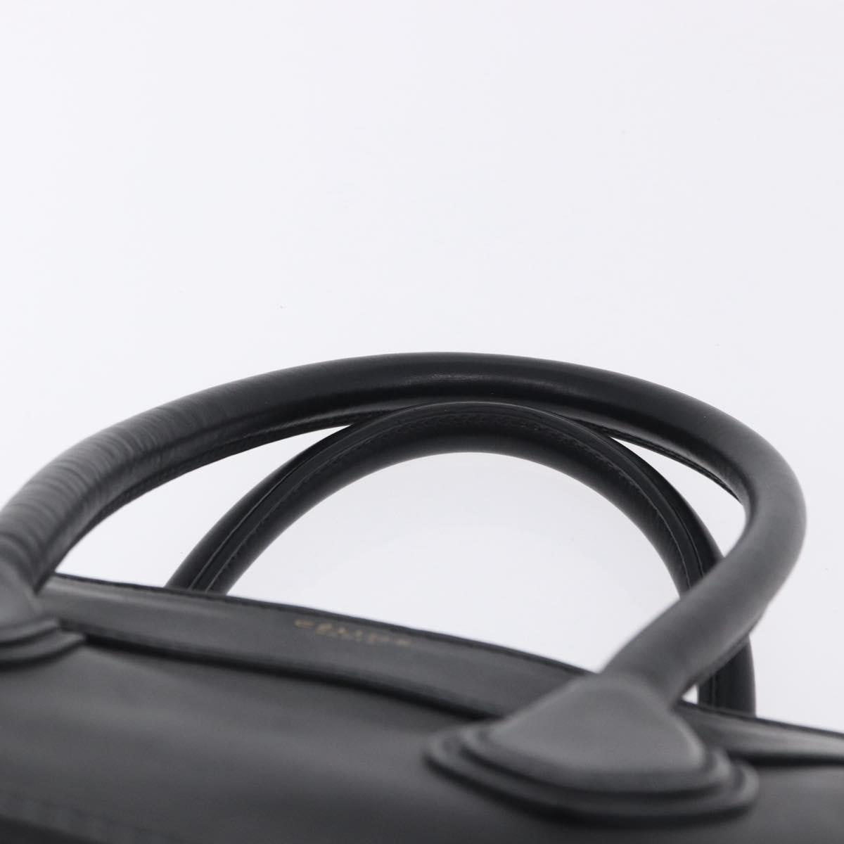 CELINE Luggage Mini Shopper Hand Bag Leather Black Gold Auth 199051A