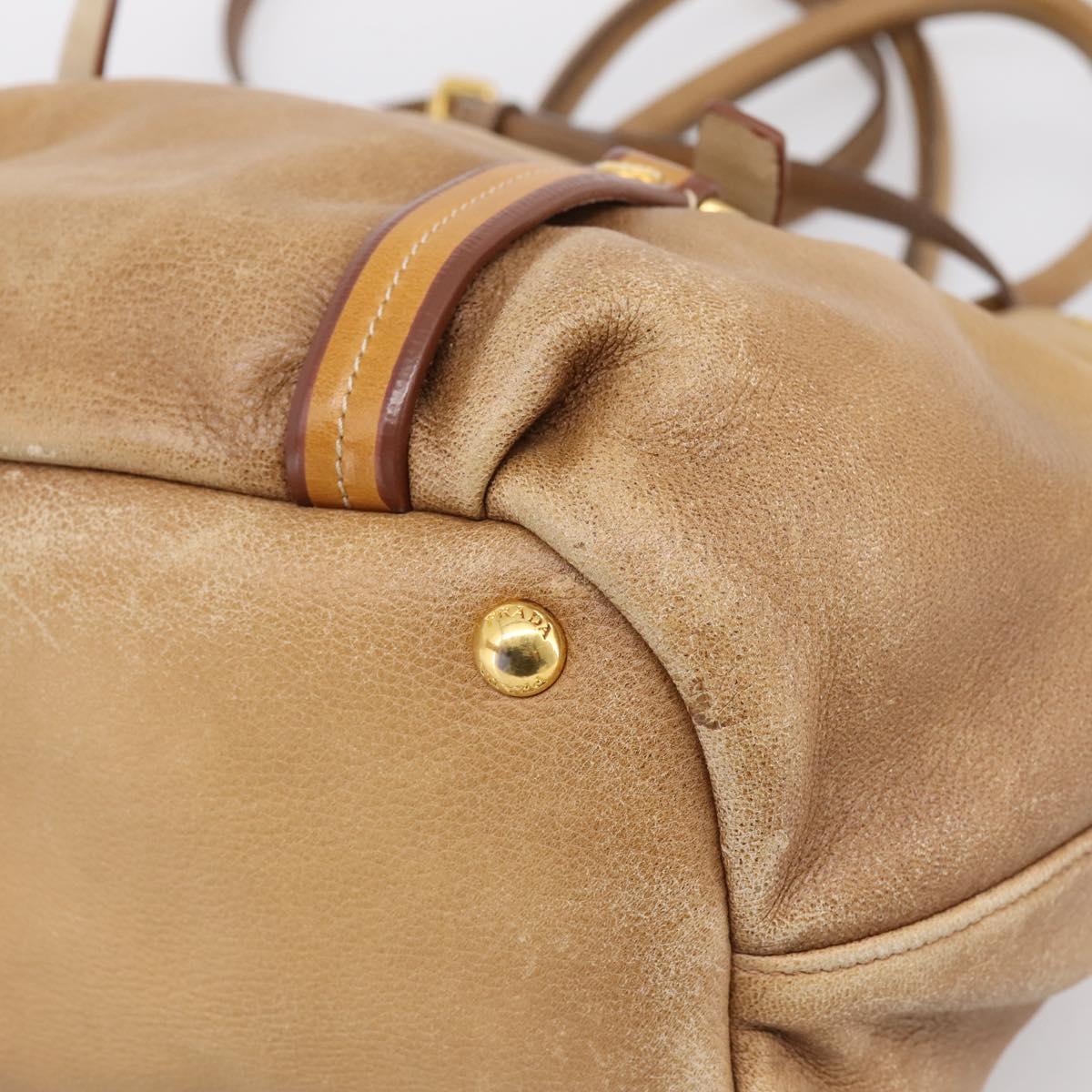 PRADA Hand Bag Leather 2way Beige Gold Auth 199056