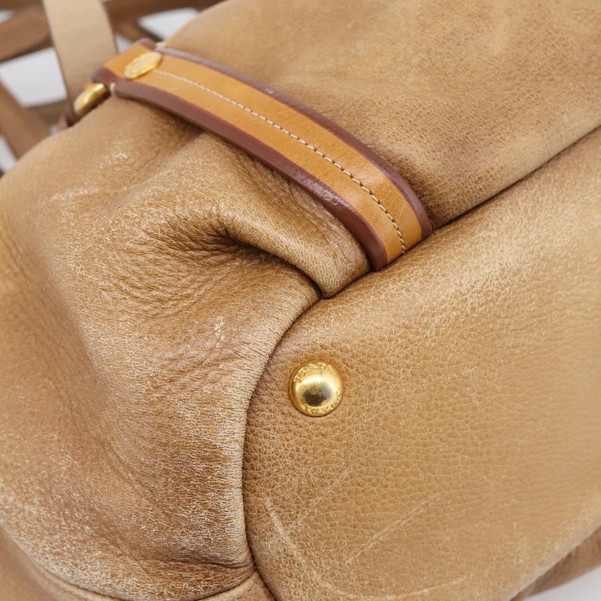 PRADA Hand Bag Leather 2way Beige Gold Auth 199056