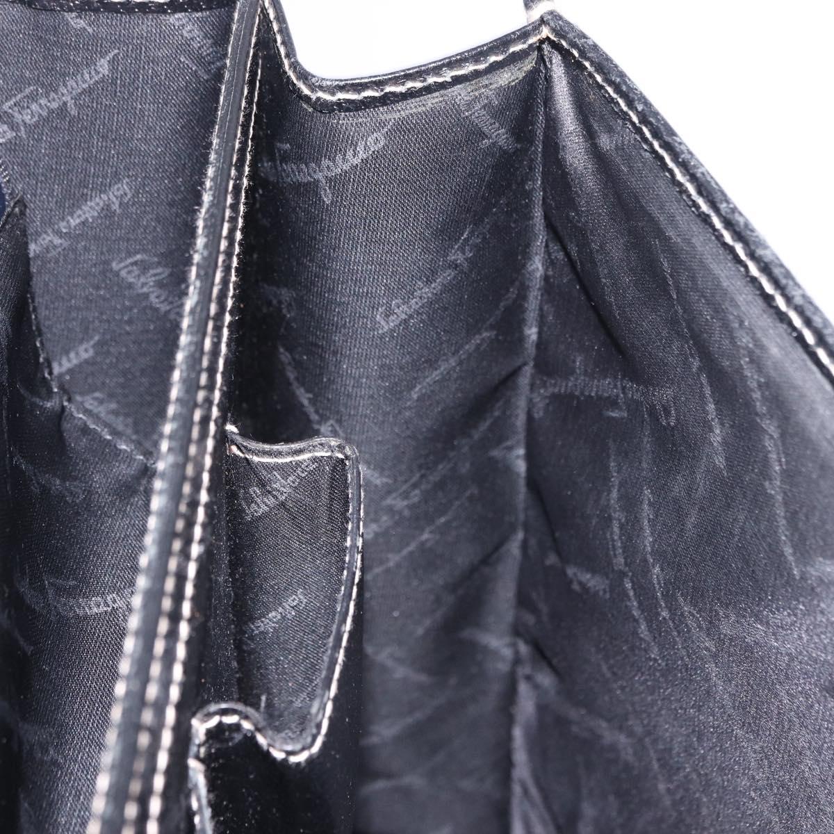 Salvatore Ferragamo Business Bag Leather Black Silver Auth 199057