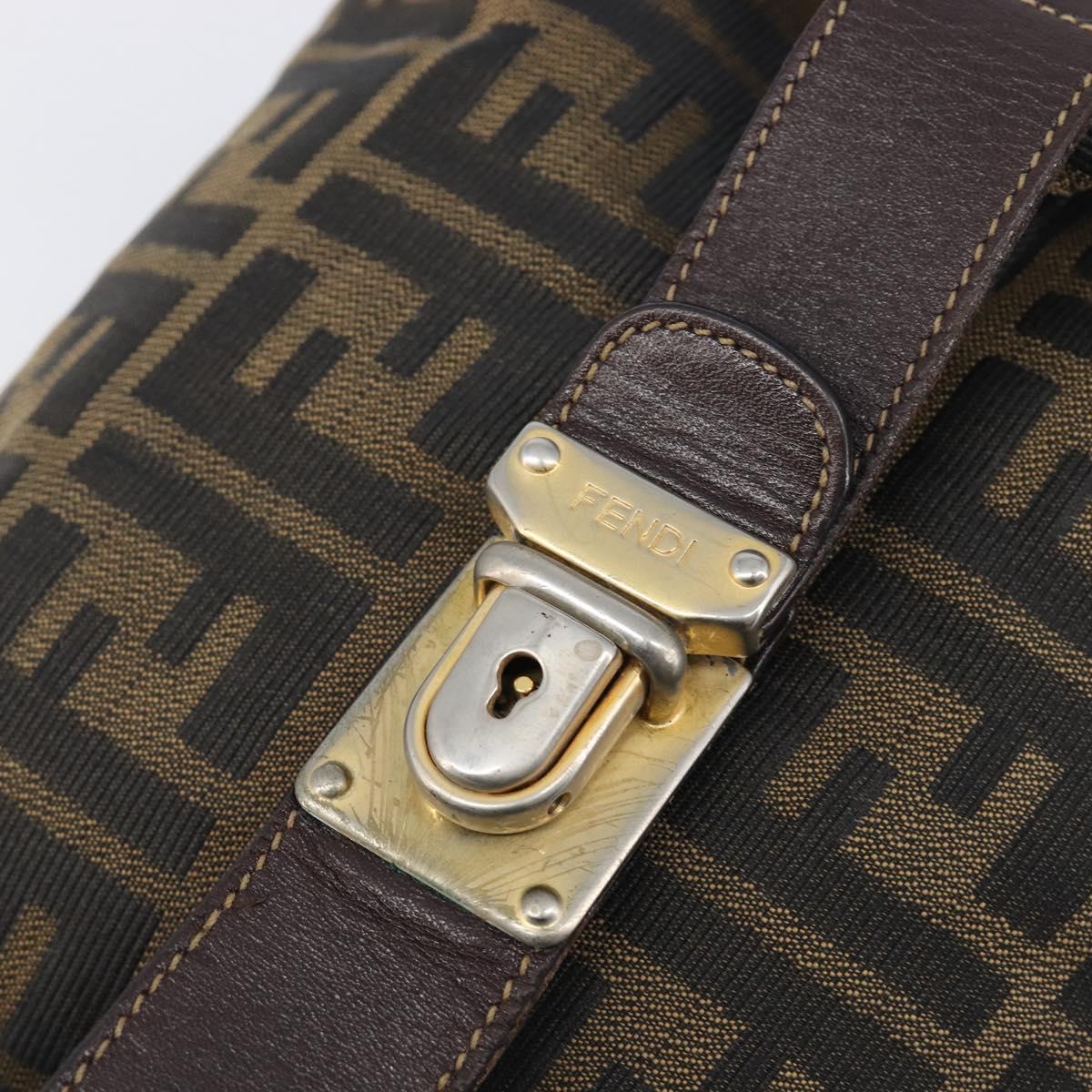 FENDI Zucca Canvas Vanity Hand Bag Brown Gold Tone Auth 199059