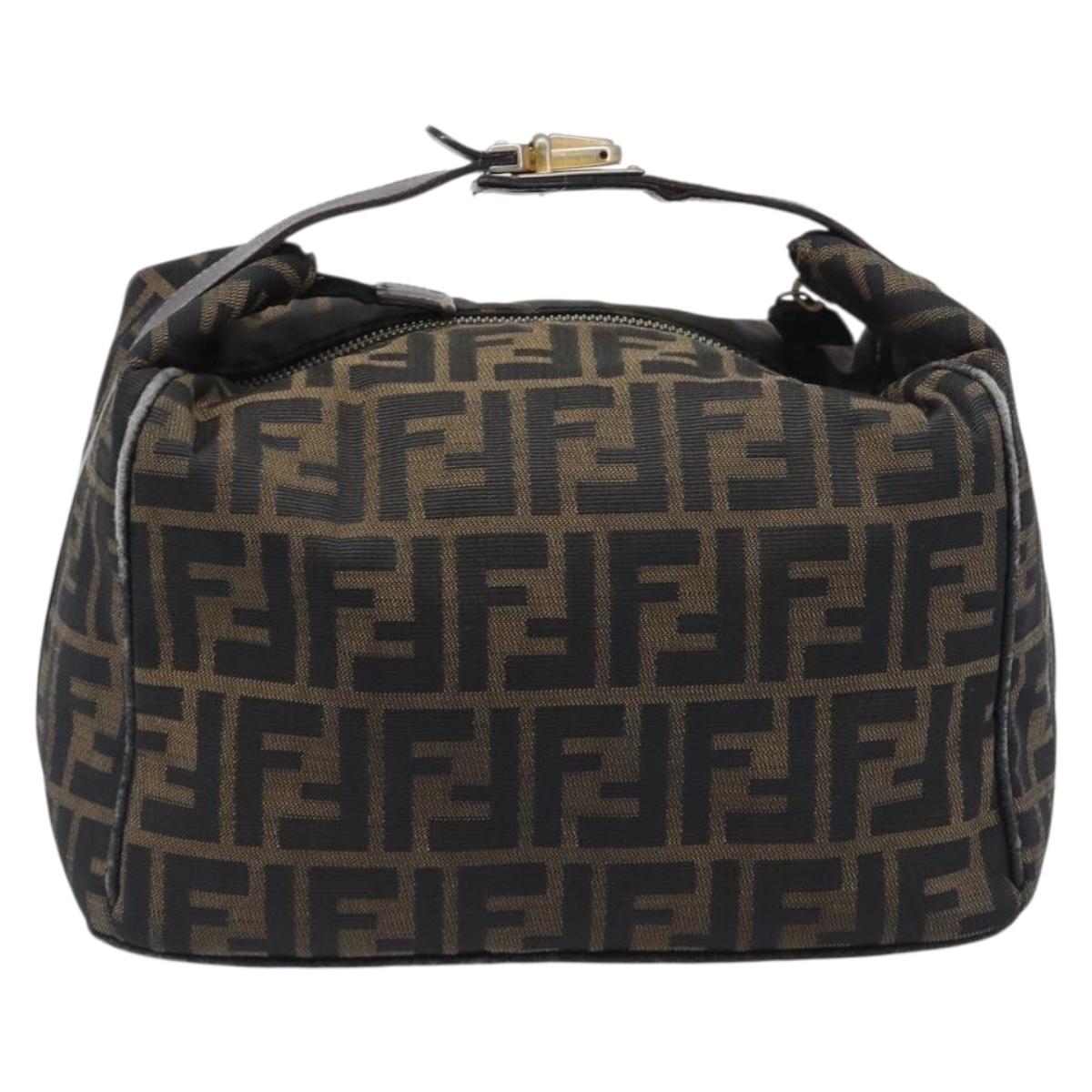 FENDI Zucca Canvas Vanity Hand Bag Brown Gold Tone Auth 199059