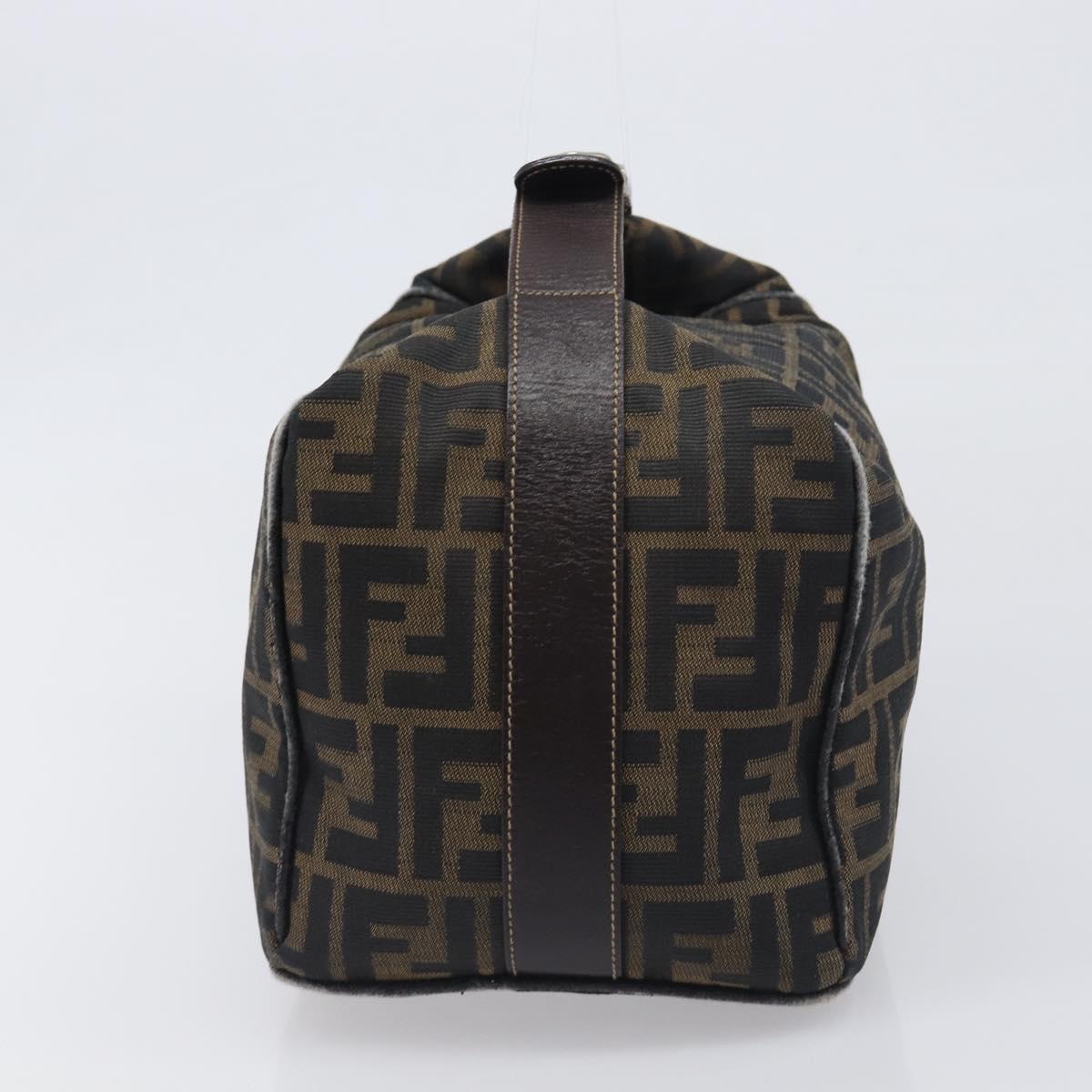 FENDI Zucca Canvas Vanity Hand Bag Brown Gold Tone Auth 199059