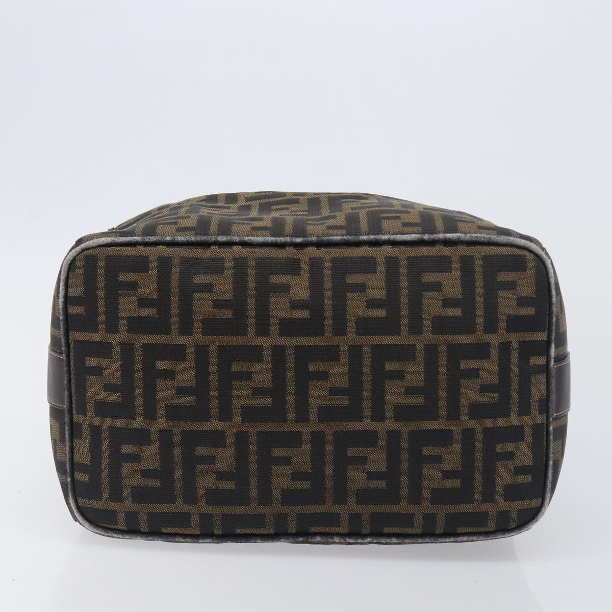 FENDI Zucca Canvas Vanity Hand Bag Brown Gold Tone Auth 199059