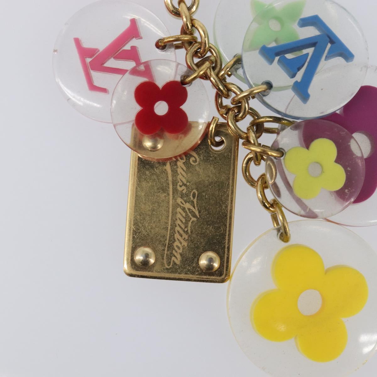 LOUIS VUITTON Porte Cles Fleur Charm Metal Gold Clear M60046 LV Auth 199068
