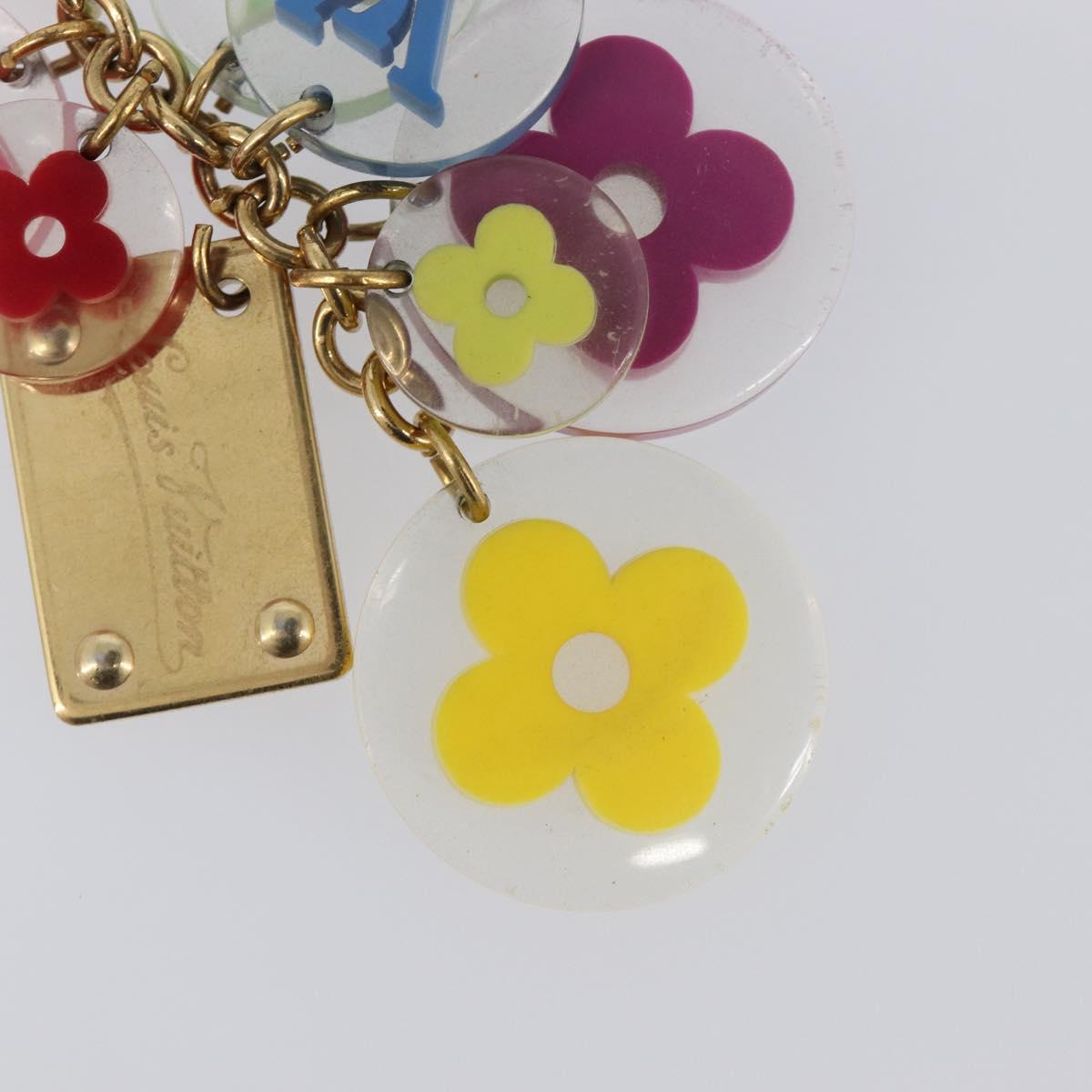 LOUIS VUITTON Porte Cles Fleur Charm Metal Gold Clear M60046 LV Auth 199068