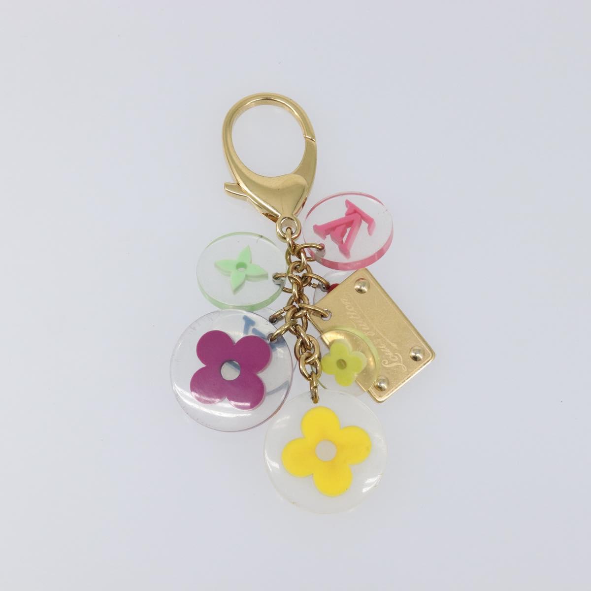 LOUIS VUITTON Porte Cles Fleur Charm Metal Gold Clear M60046 LV Auth 199068