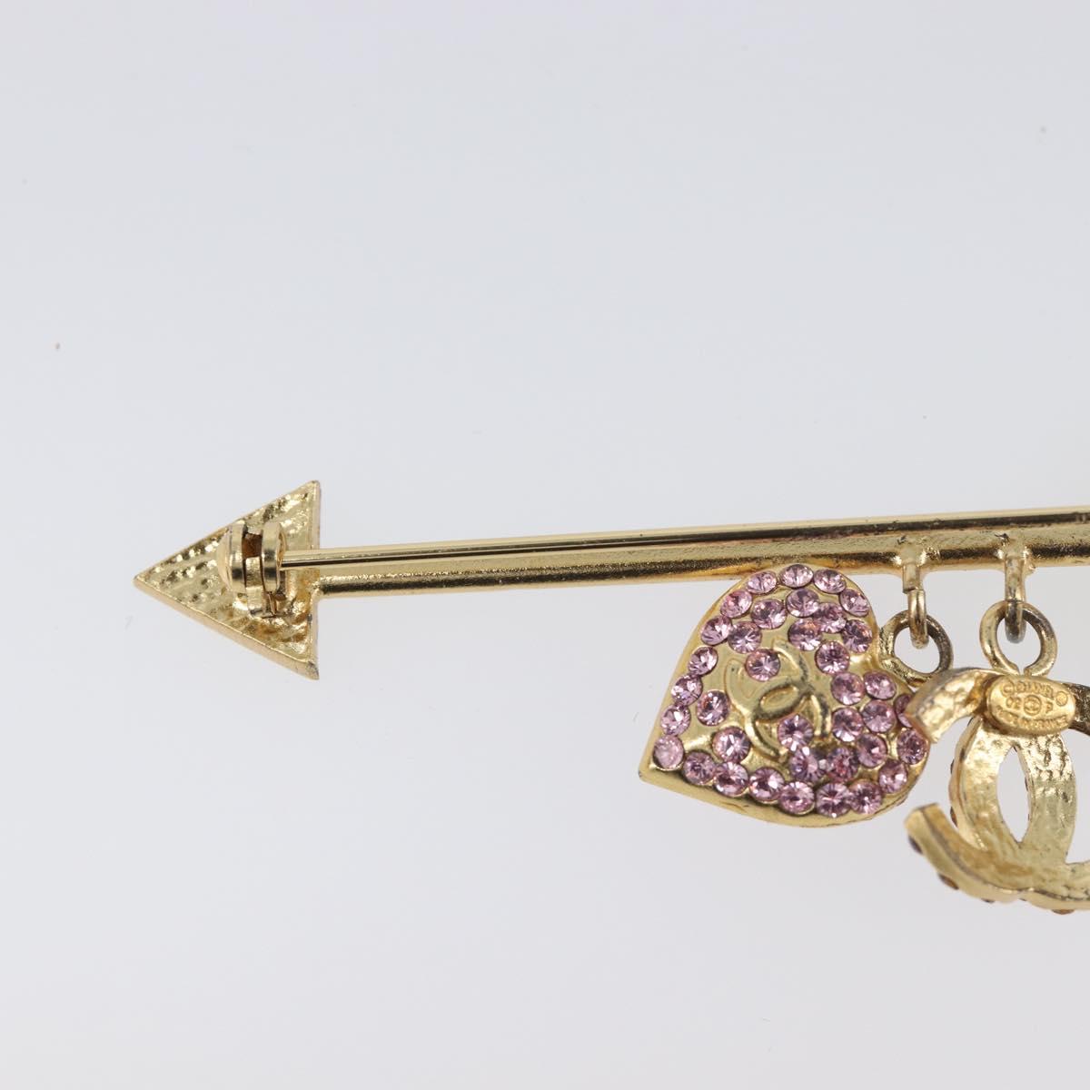 CHANEL COCO Mark Heart Brooch Metal Gold Tone Pink CC Auth 199074M