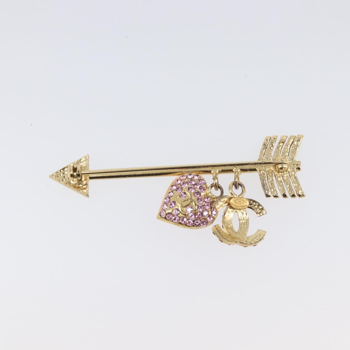 CHANEL COCO Mark Heart Brooch Metal Gold Tone Pink CC Auth 199074M