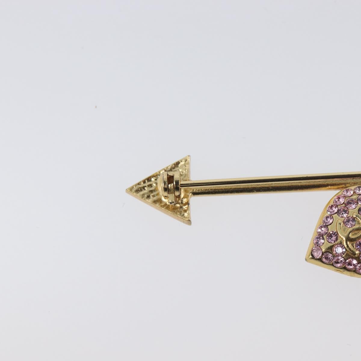CHANEL COCO Mark Heart Brooch Metal Gold Tone Pink CC Auth 199074M