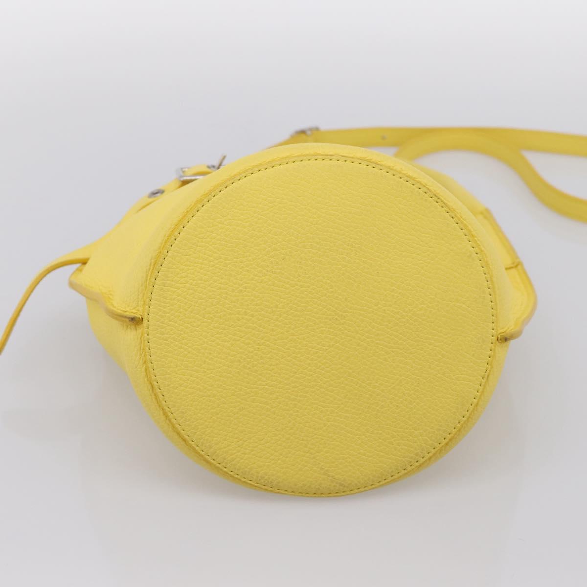 CELINE Big Bag Bucket Nano Hand Bag Leather 2way Yellow Silver Auth 199091M