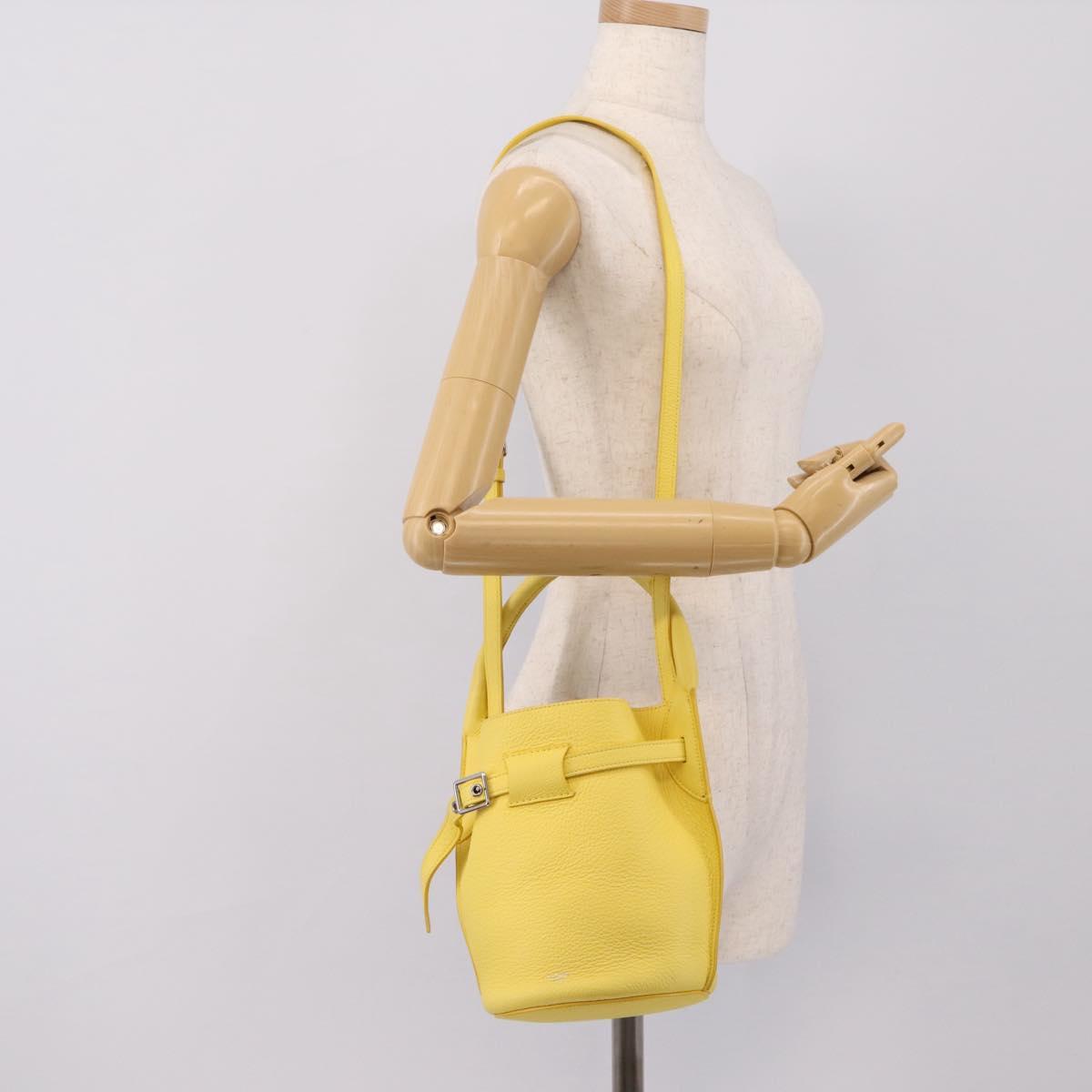 CELINE Big Bag Bucket Nano Hand Bag Leather 2way Yellow Silver Auth 199091M