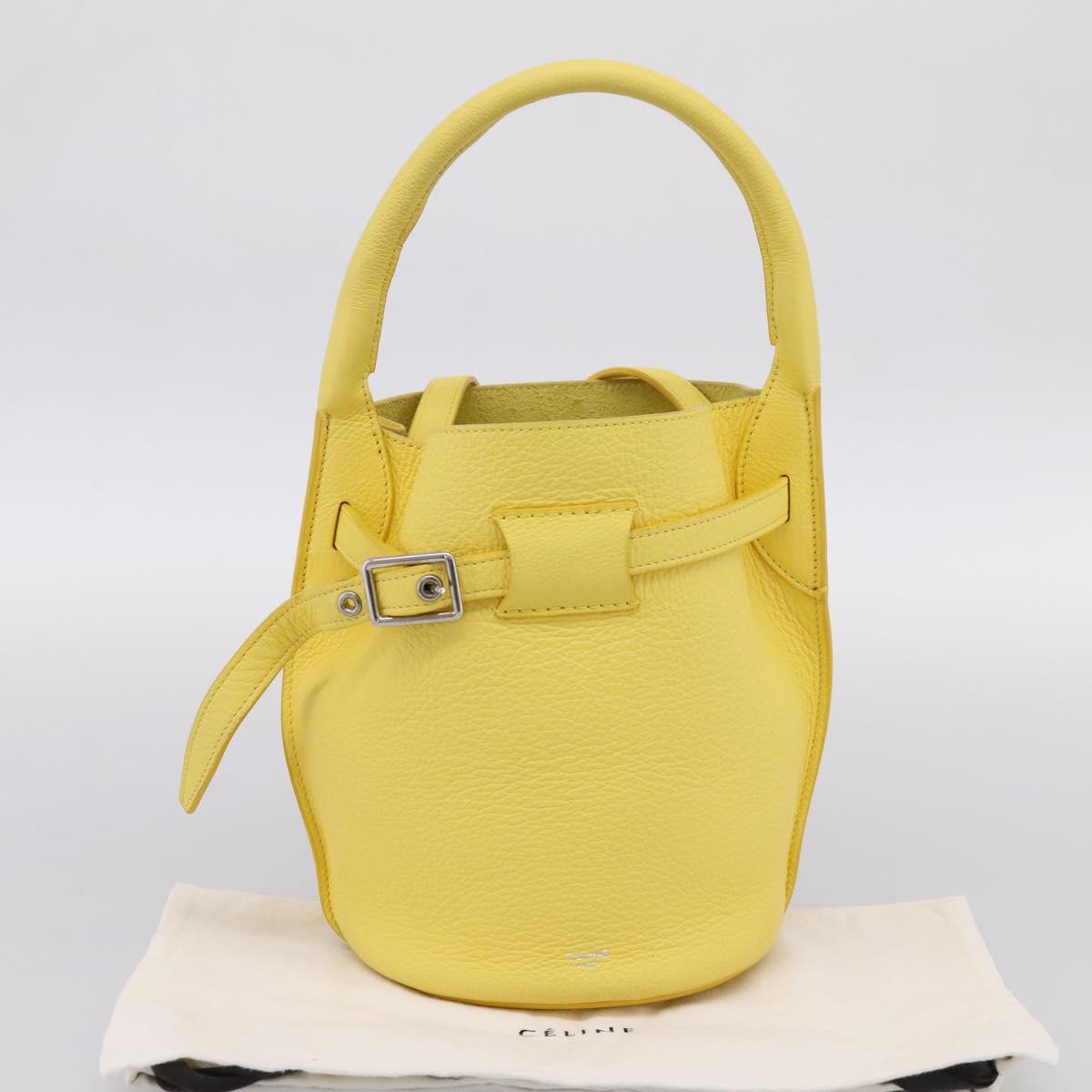 CELINE Big Bag Bucket Nano Hand Bag Leather 2way Yellow Silver Auth 199091M