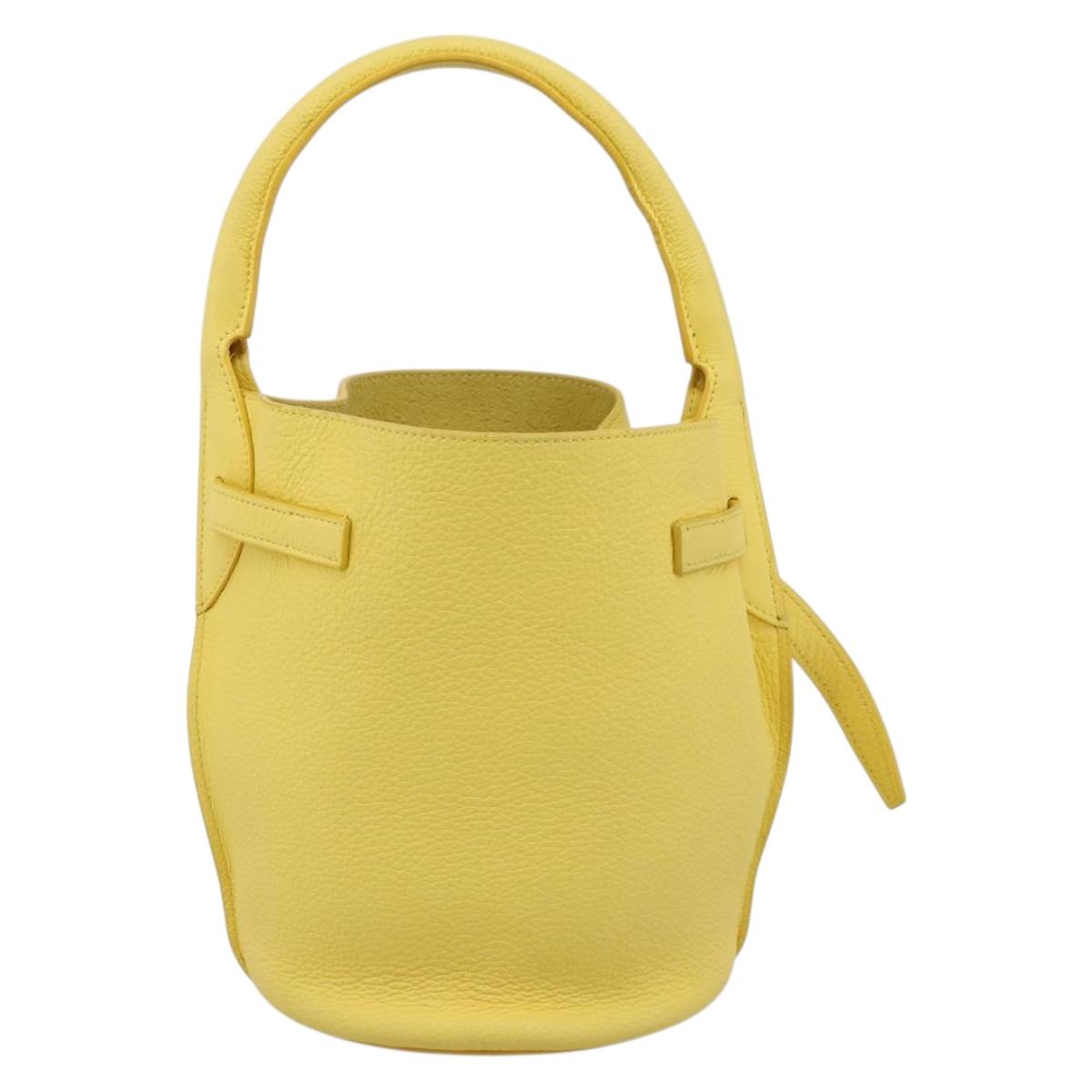 CELINE Big Bag Bucket Nano Hand Bag Leather 2way Yellow Silver Auth 199091M