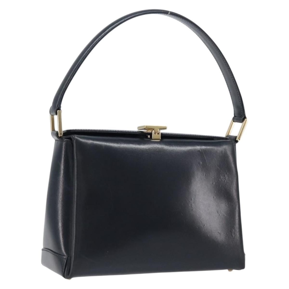 GUCCI Hand Bag Leather Black Gold 000 1448 1269 Auth 199097V