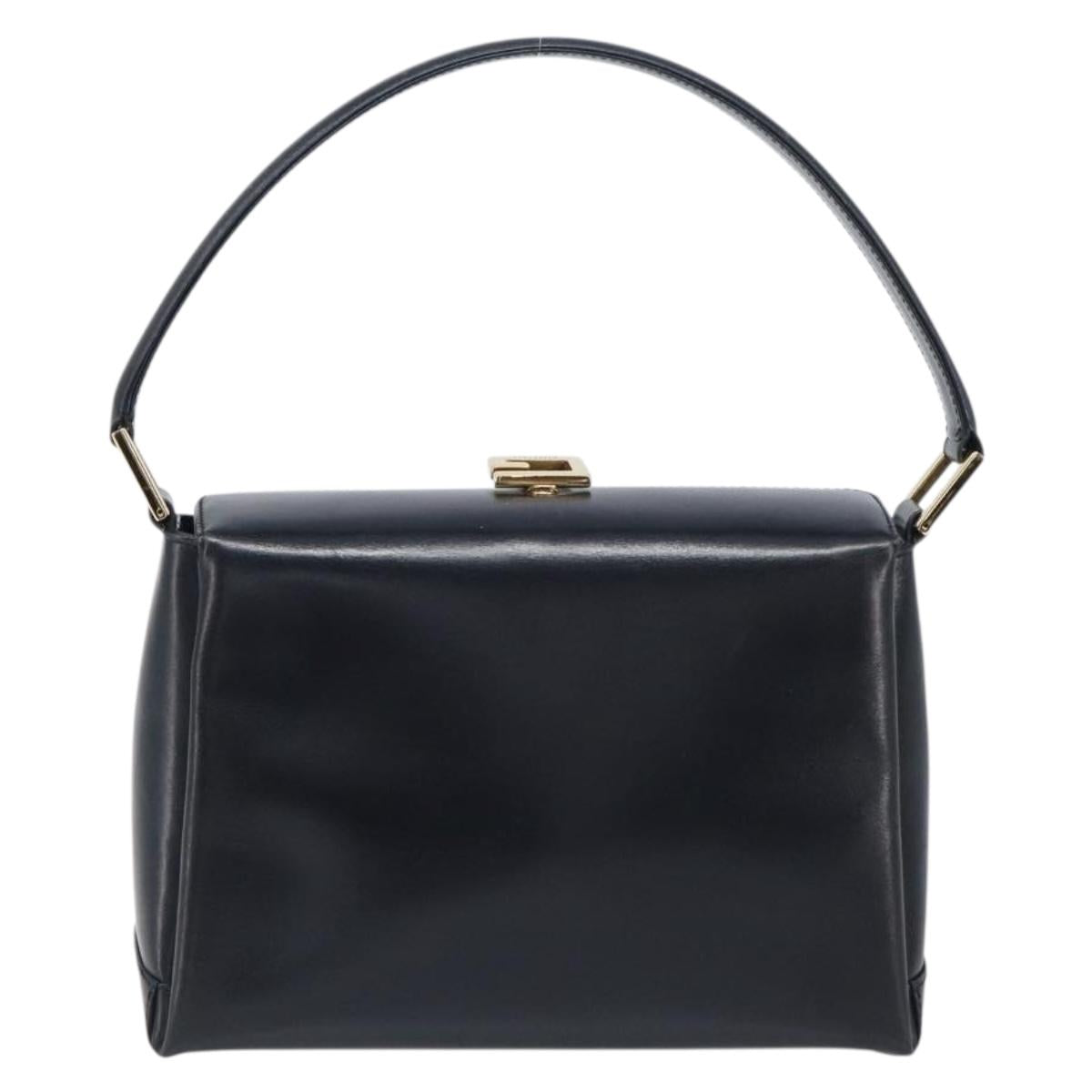 GUCCI Hand Bag Leather Black Gold 000 1448 1269 Auth 199097V