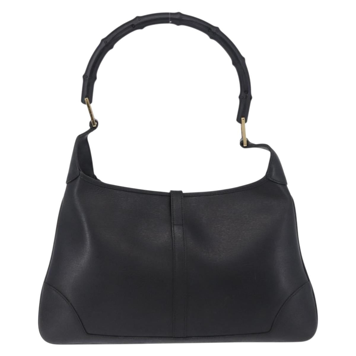 GUCCI Bamboo Shoulder Bag Leather Black Gold 001 4060 Auth 199098V