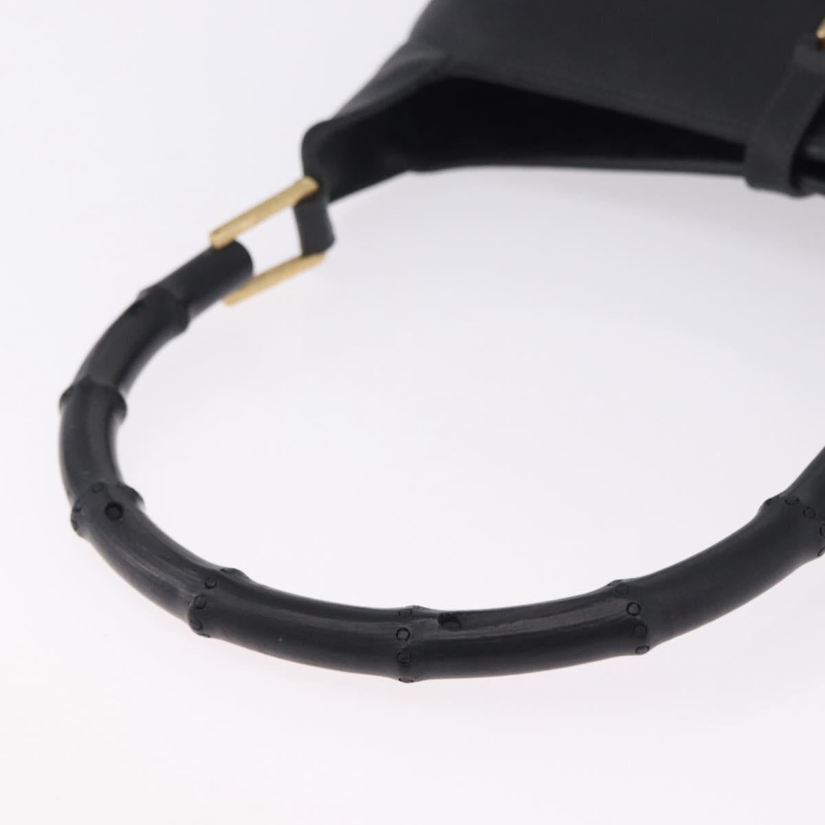 GUCCI Bamboo Shoulder Bag Leather Black Gold 001 4060 Auth 199098V