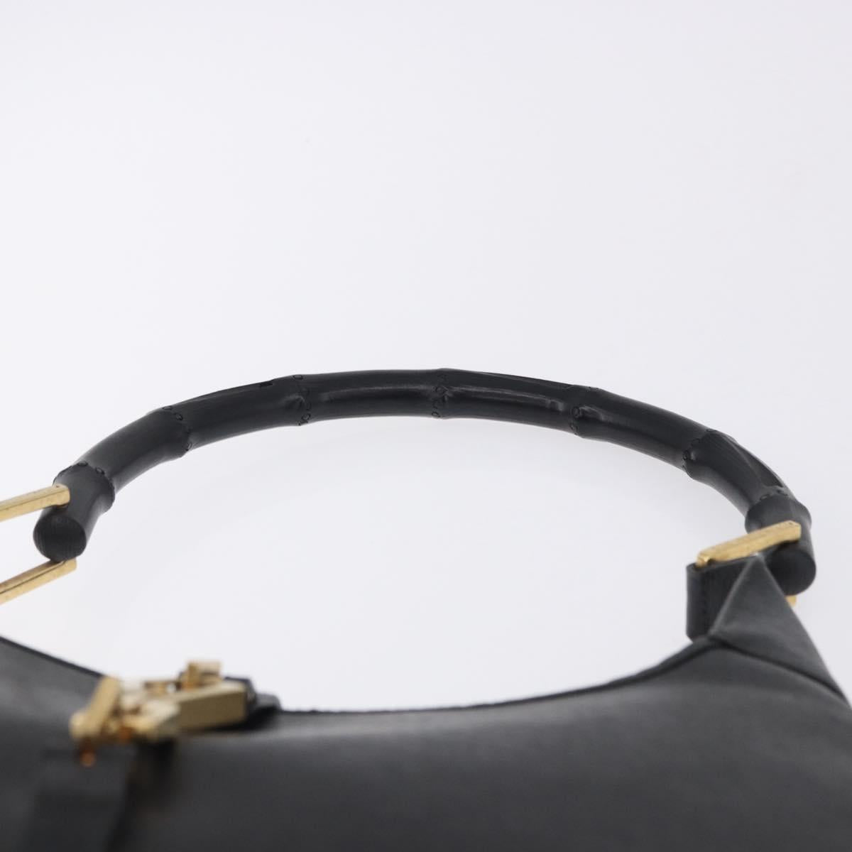GUCCI Bamboo Shoulder Bag Leather Black Gold 001 4060 Auth 199098V