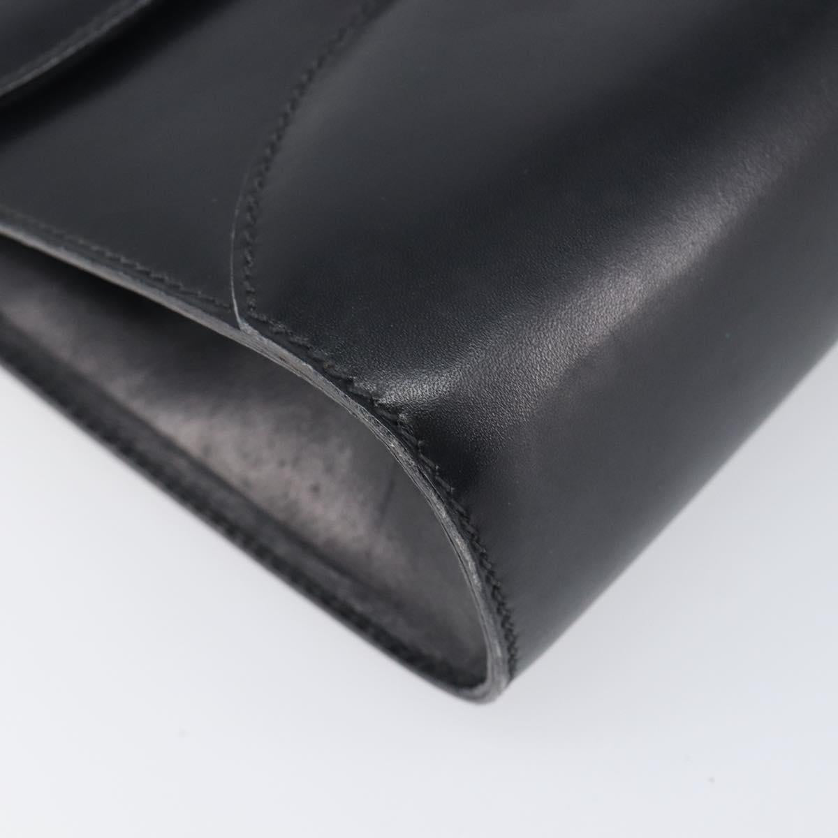 GUCCI Shoulder Bag Leather Black Gold Auth 199099
