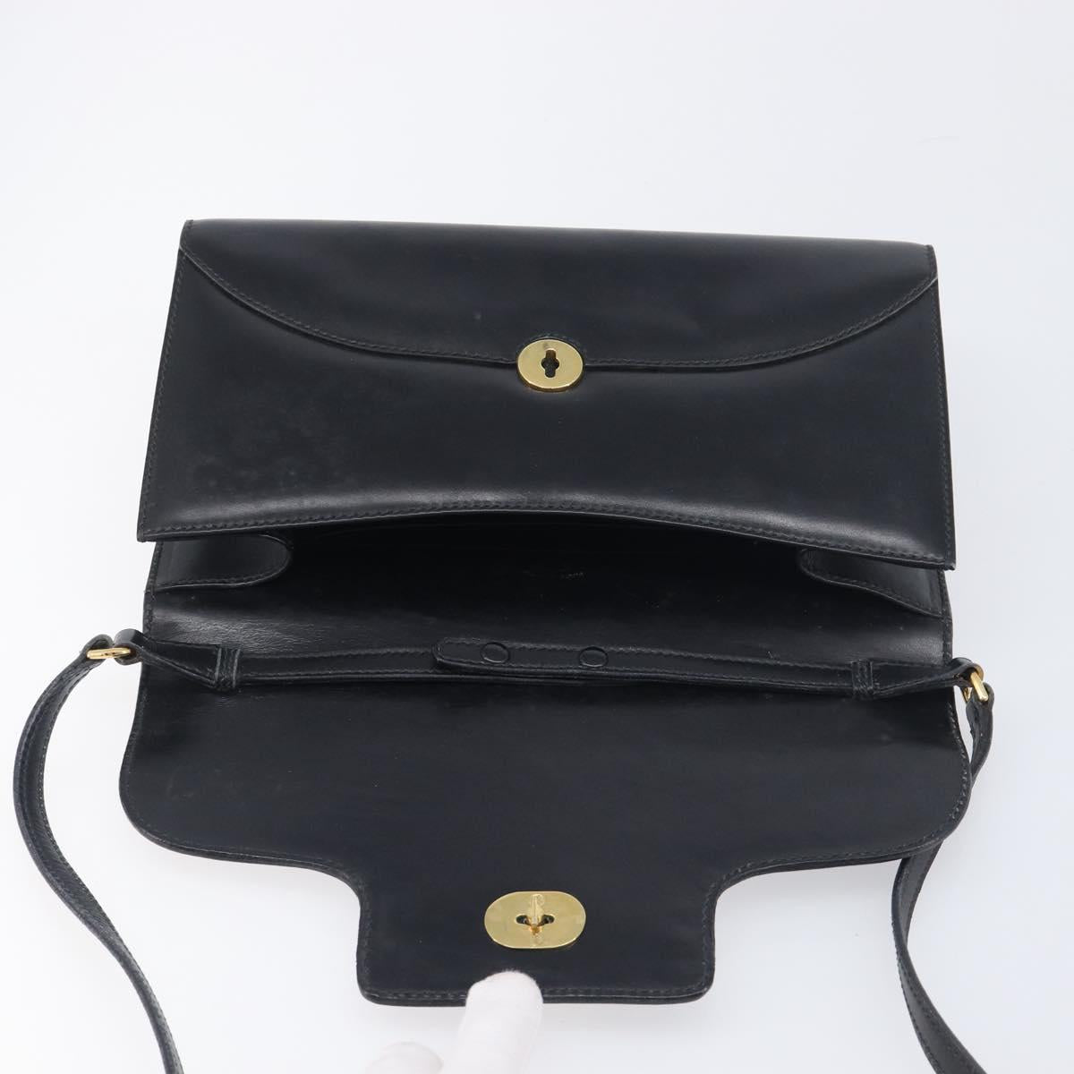 GUCCI Shoulder Bag Leather Black Gold Auth 199099
