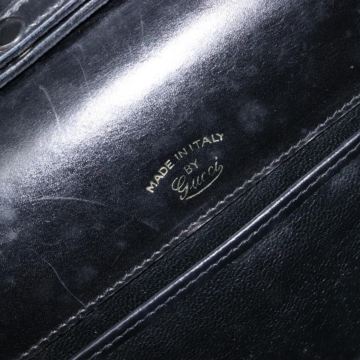 GUCCI Shoulder Bag Leather Black Gold Auth 199099
