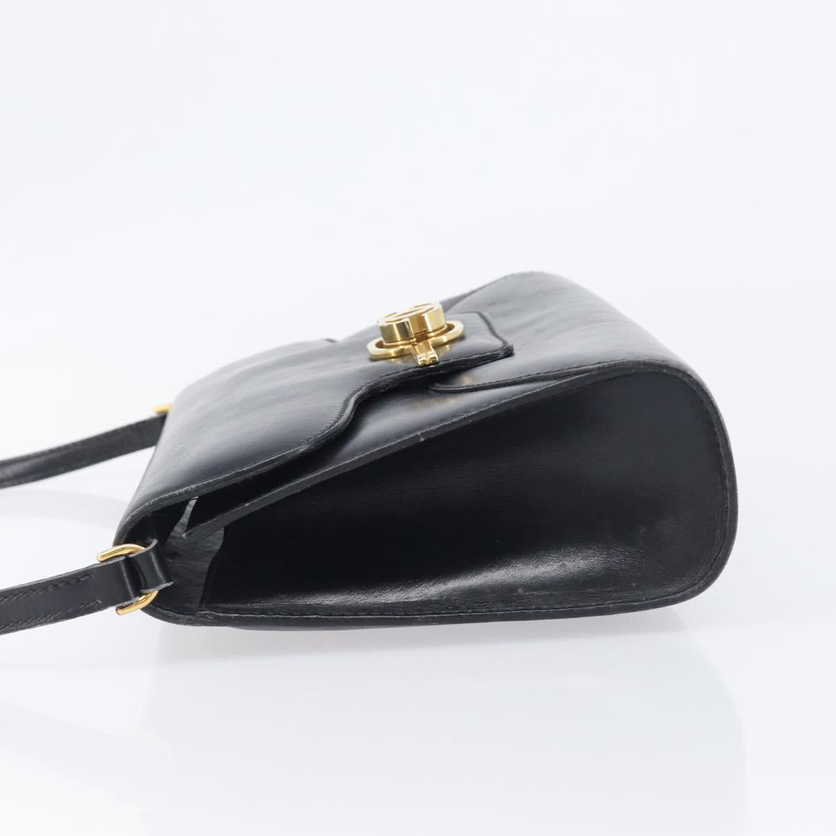 GUCCI Shoulder Bag Leather Black Gold Auth 199099