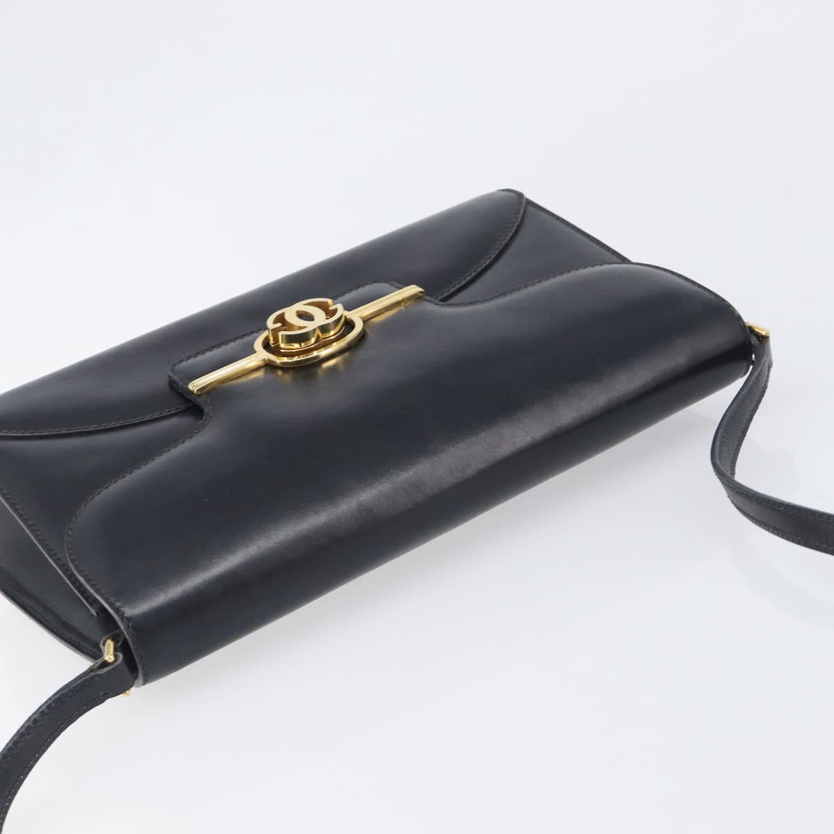 GUCCI Shoulder Bag Leather Black Gold Auth 199099