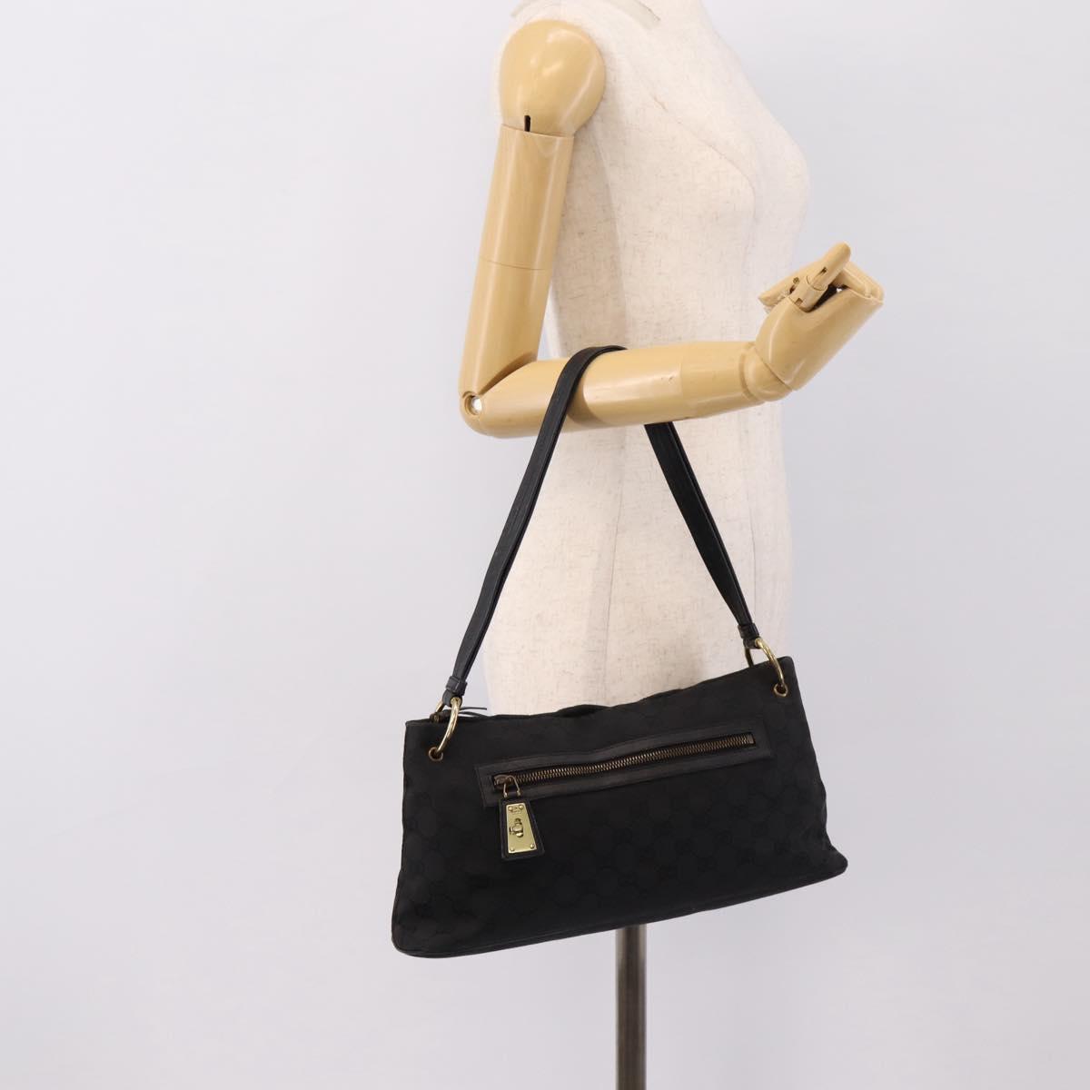 GUCCI GG Canvas Shoulder Bag Black Gold 90699 Auth 199100