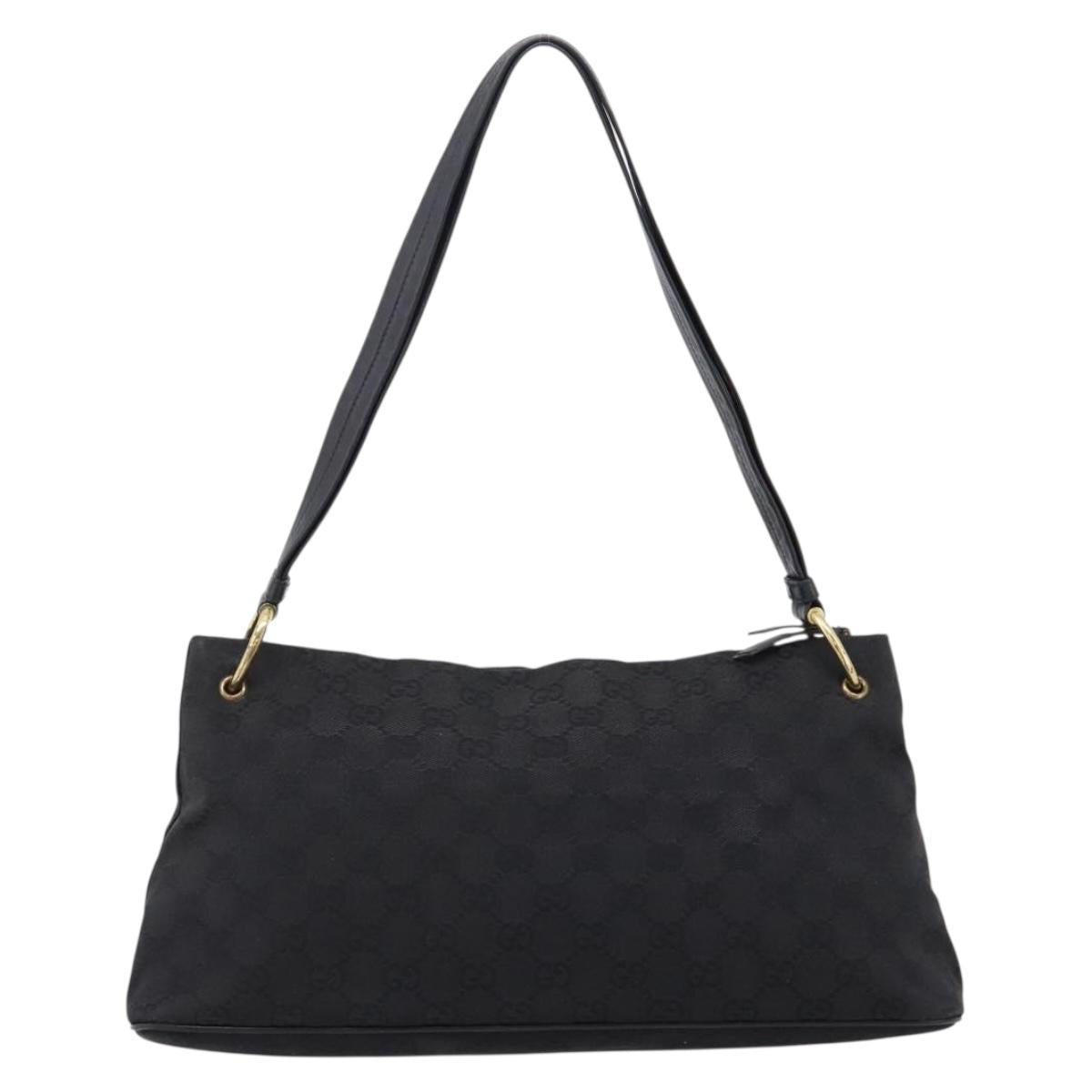GUCCI GG Canvas Shoulder Bag Black Gold 90699 Auth 199100