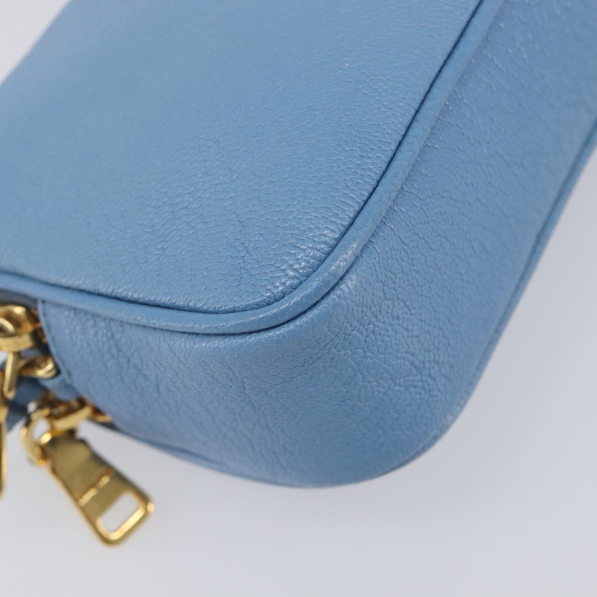 Miu Miu Hand Pouch Leather Light Blue Gold Auth 199107V